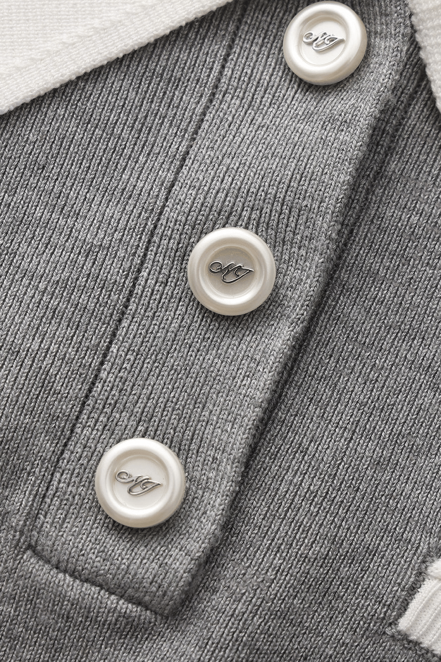 Mia Contrast-Collar Grey Short Sleeve Knit Top made by Nana Jacqueline