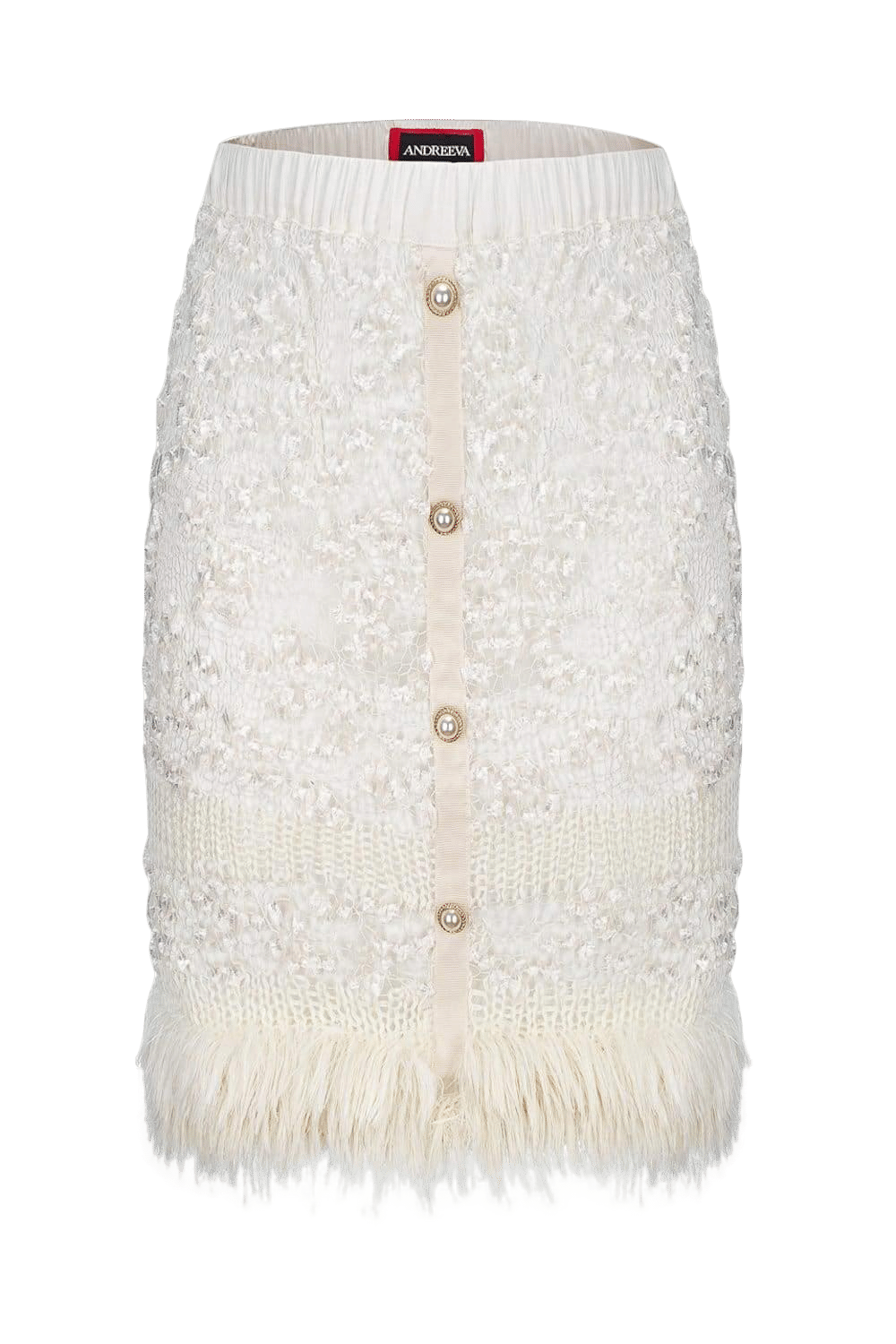 White Sundown Handmade Knit Skirt With Pear Buttons made by ANDREEVA