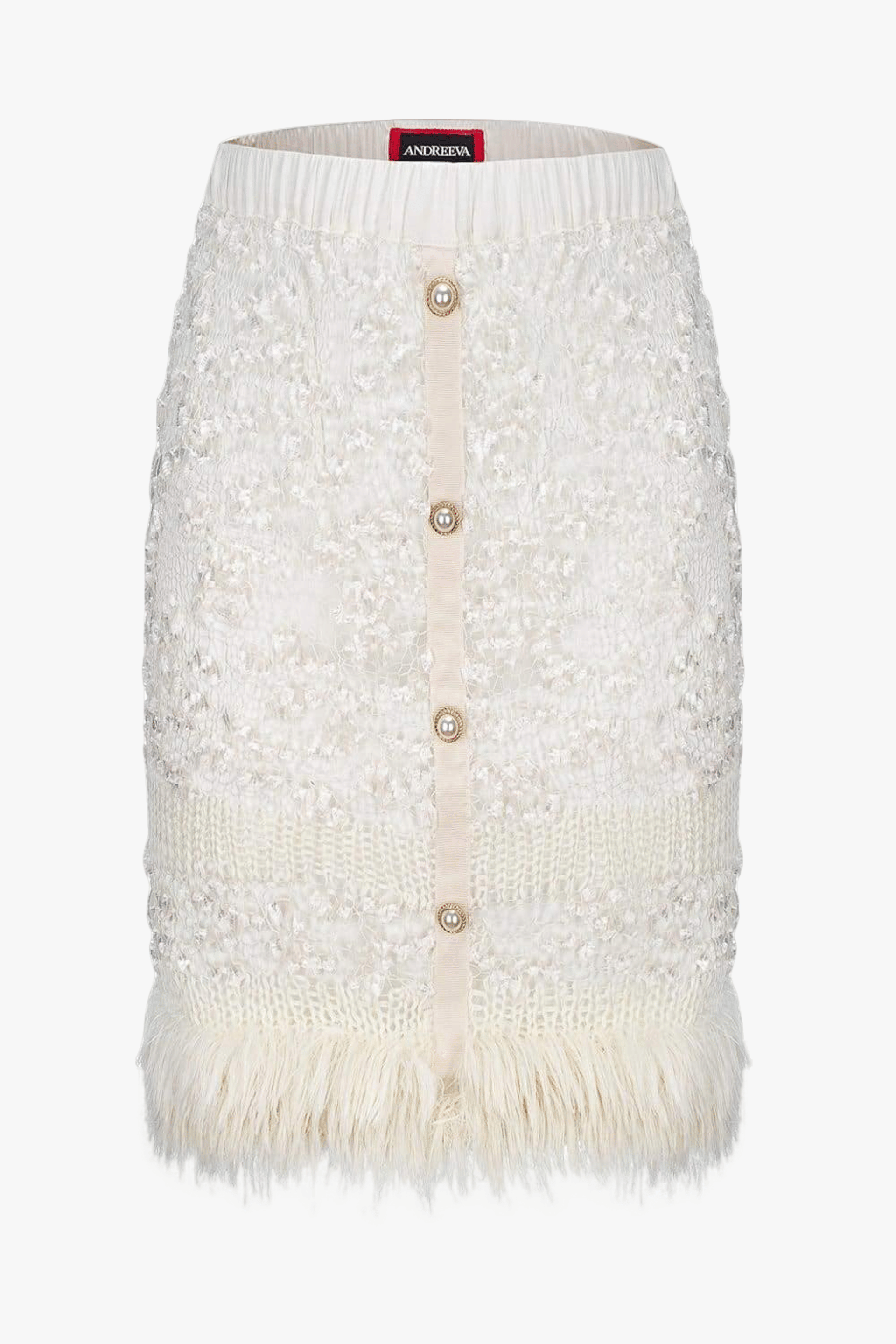 White Sundown Handmade Knit Skirt With Pear Buttons made by ANDREEVA