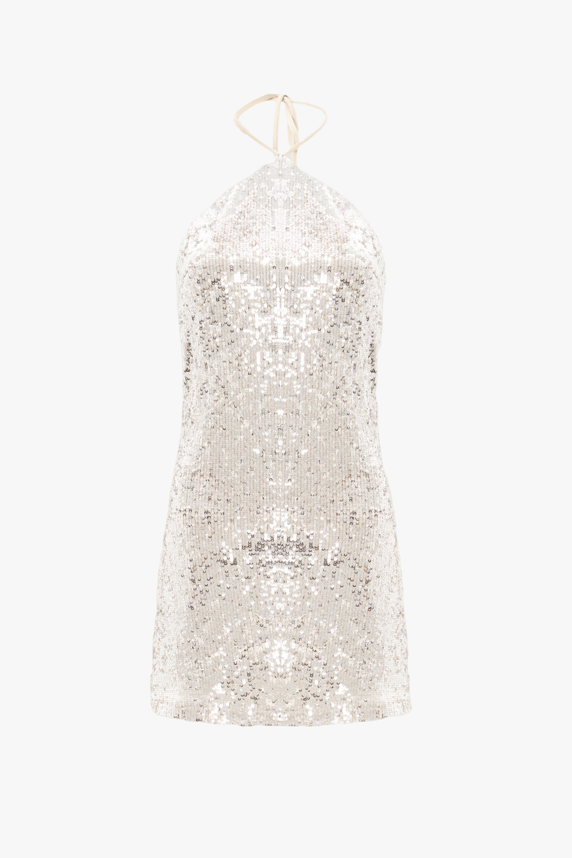 Nina Silver Sequined Halter Mini Dress made by Lora Istanbul