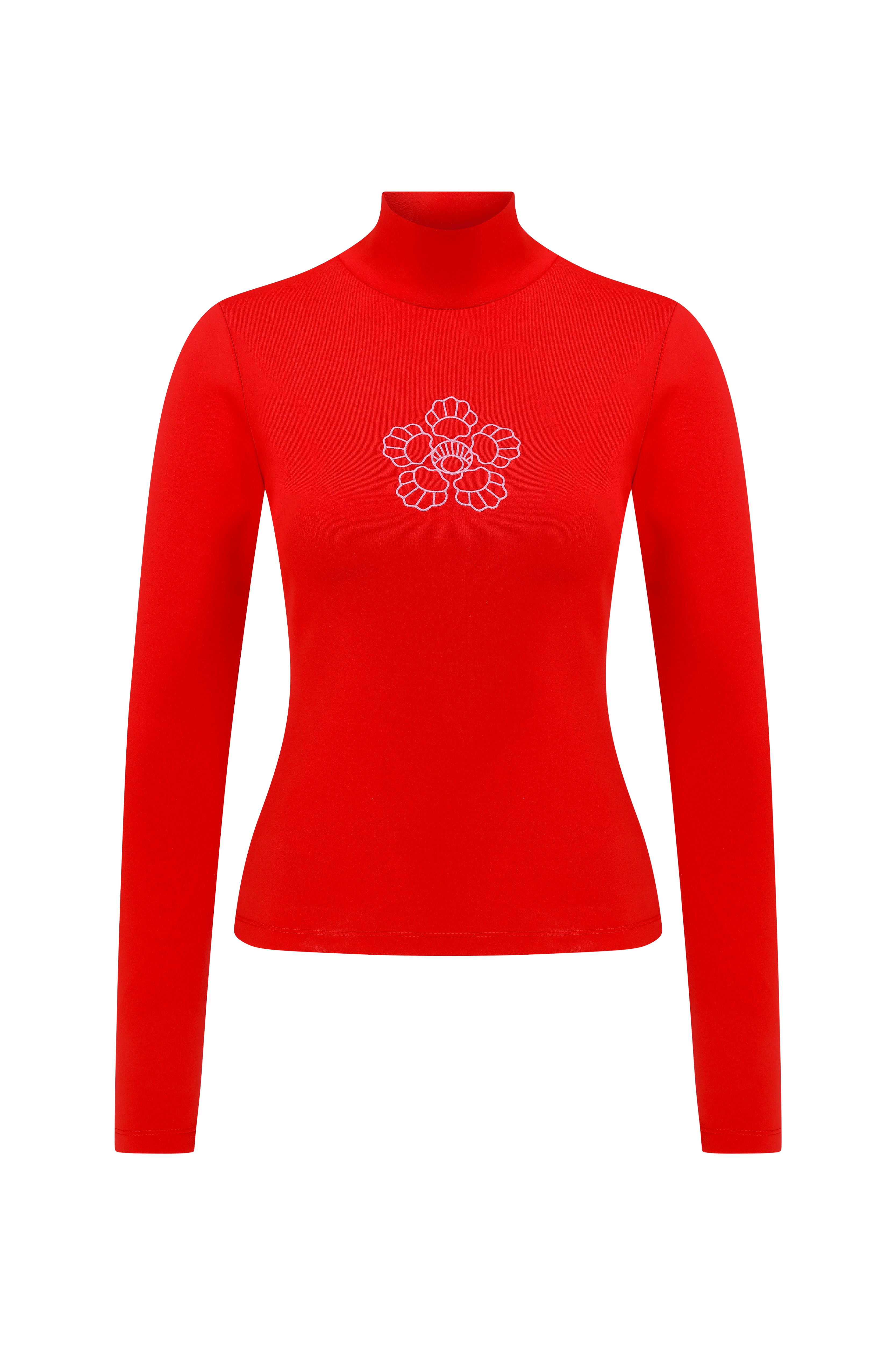 Red Blooming Crest Turtleneck made by Declara