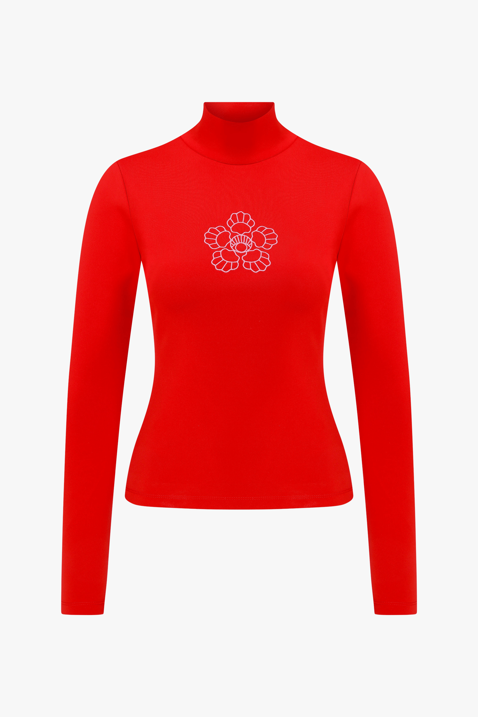 Red Blooming Crest Turtleneck made by Declara