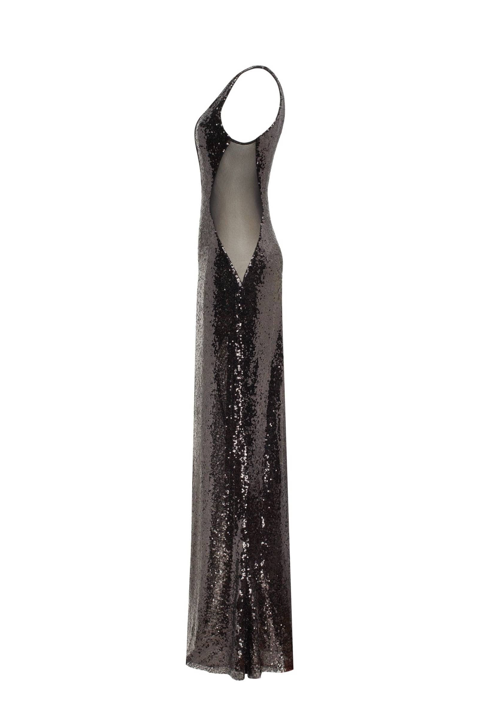 Dazzling fully sequined black maxi dress, Smoky Quartz made by Milla
