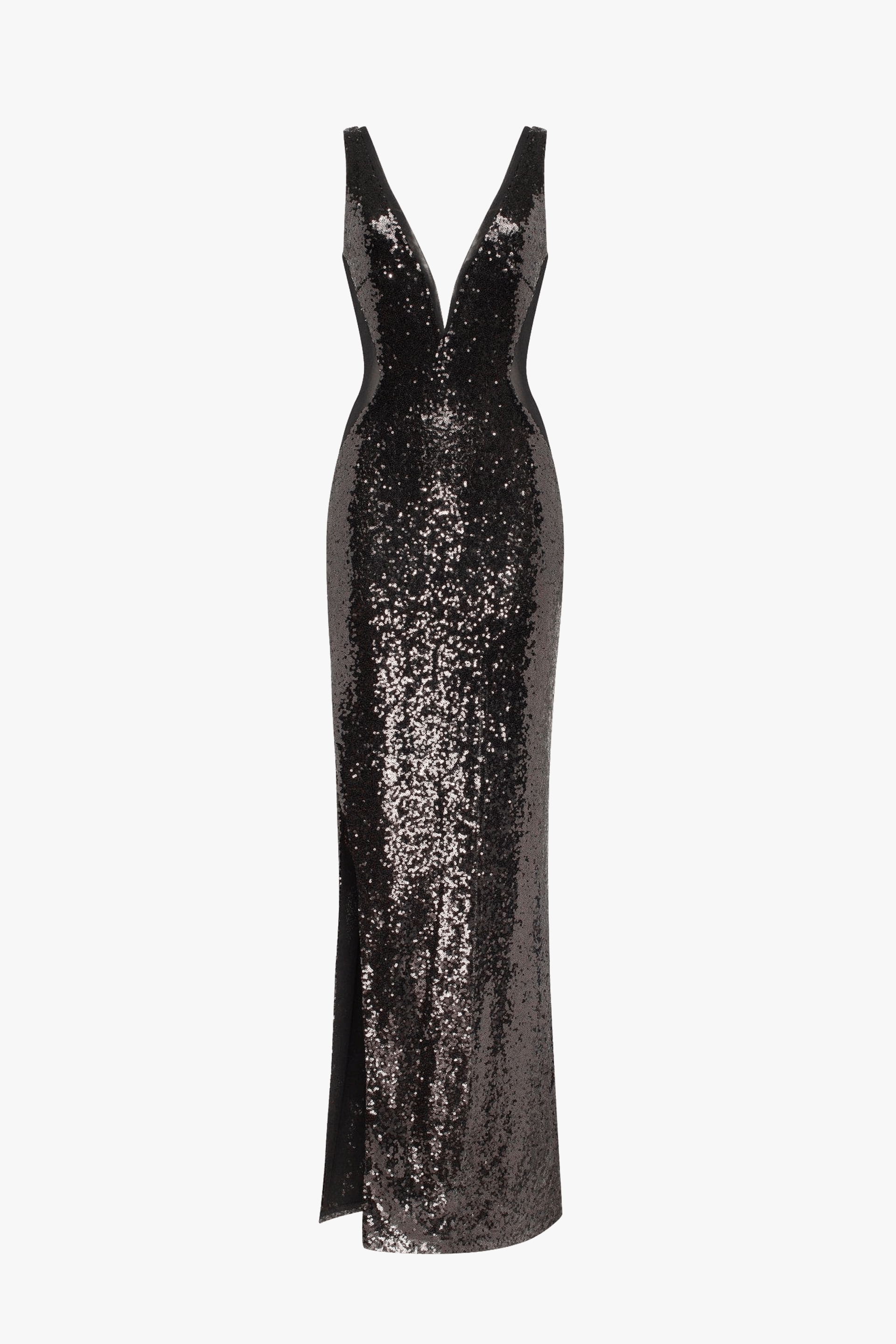 Dazzling fully sequined black maxi dress, Smoky Quartz made by Milla