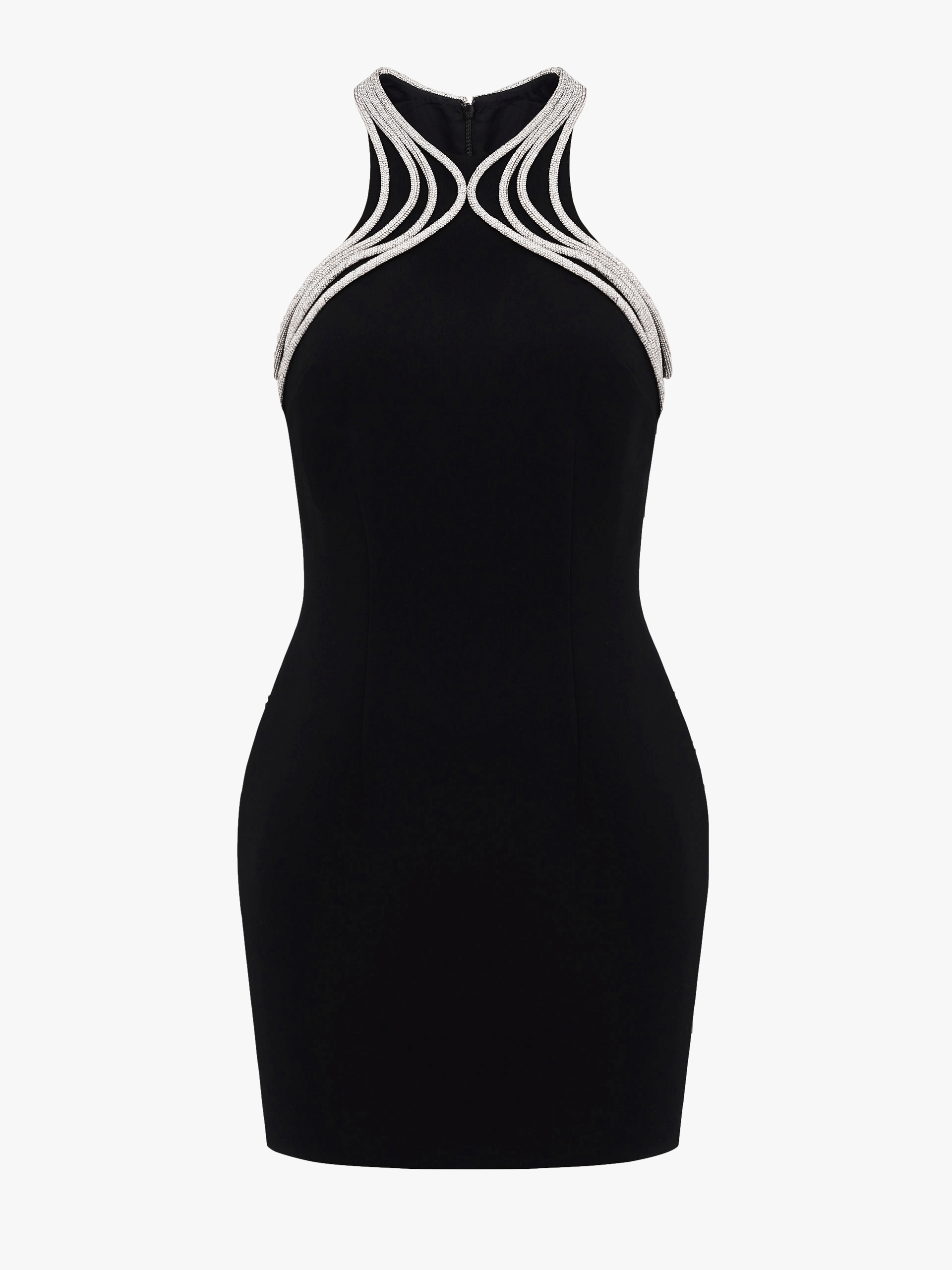 Embellished Halter Mini Dress in Black made by NDS The Label