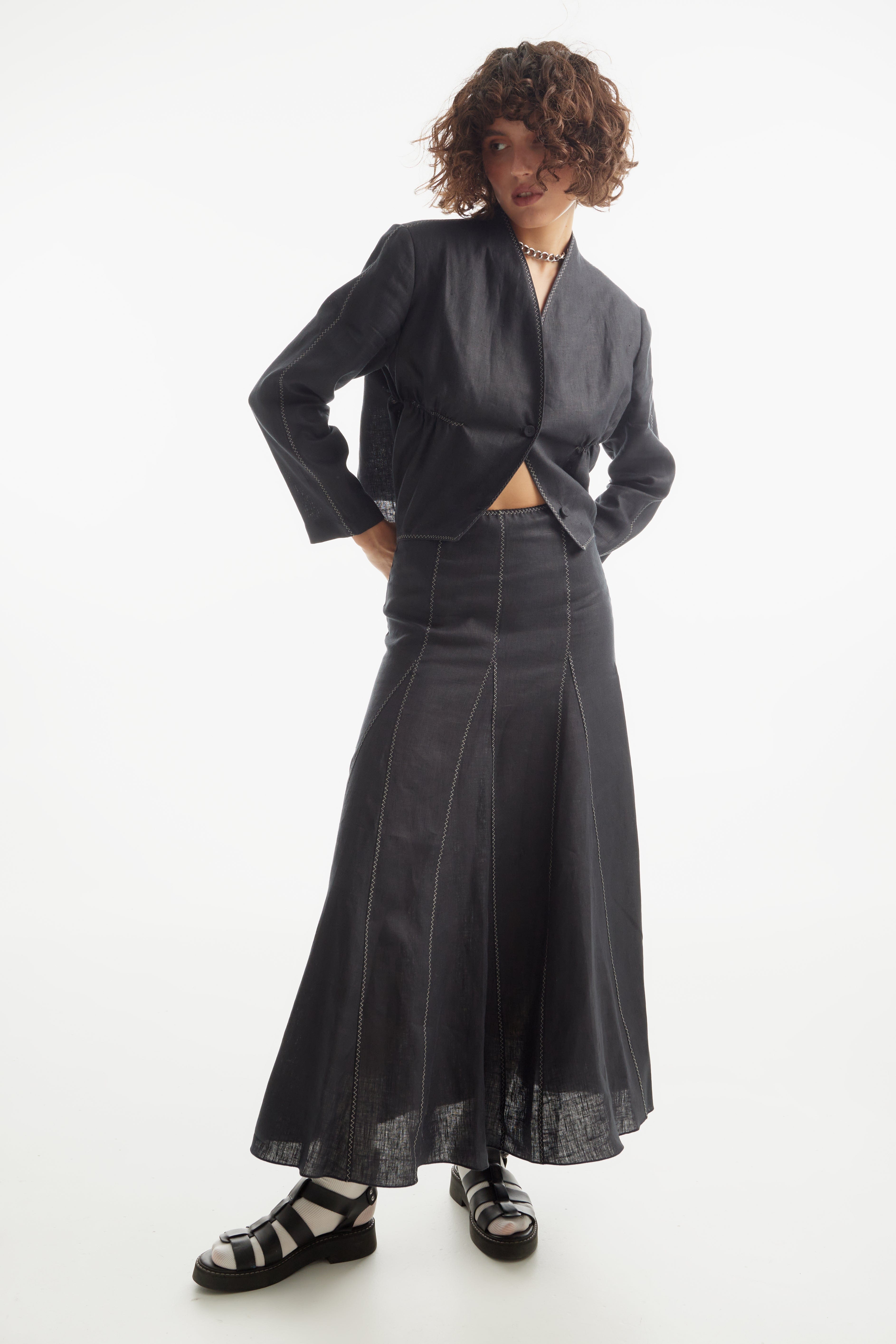 Single-breasted asymmetric Crop Jacket made by Tamar Keburia