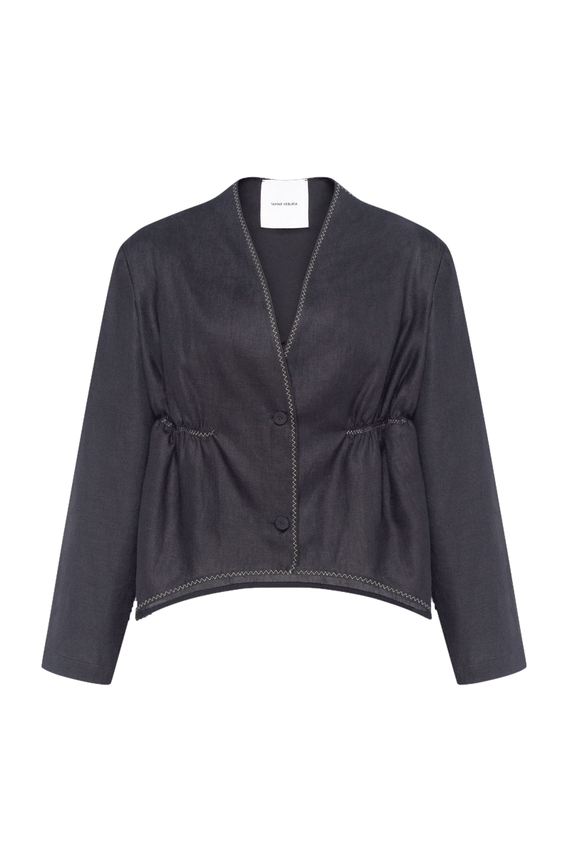 Single-breasted asymmetric Crop Jacket made by Tamar Keburia