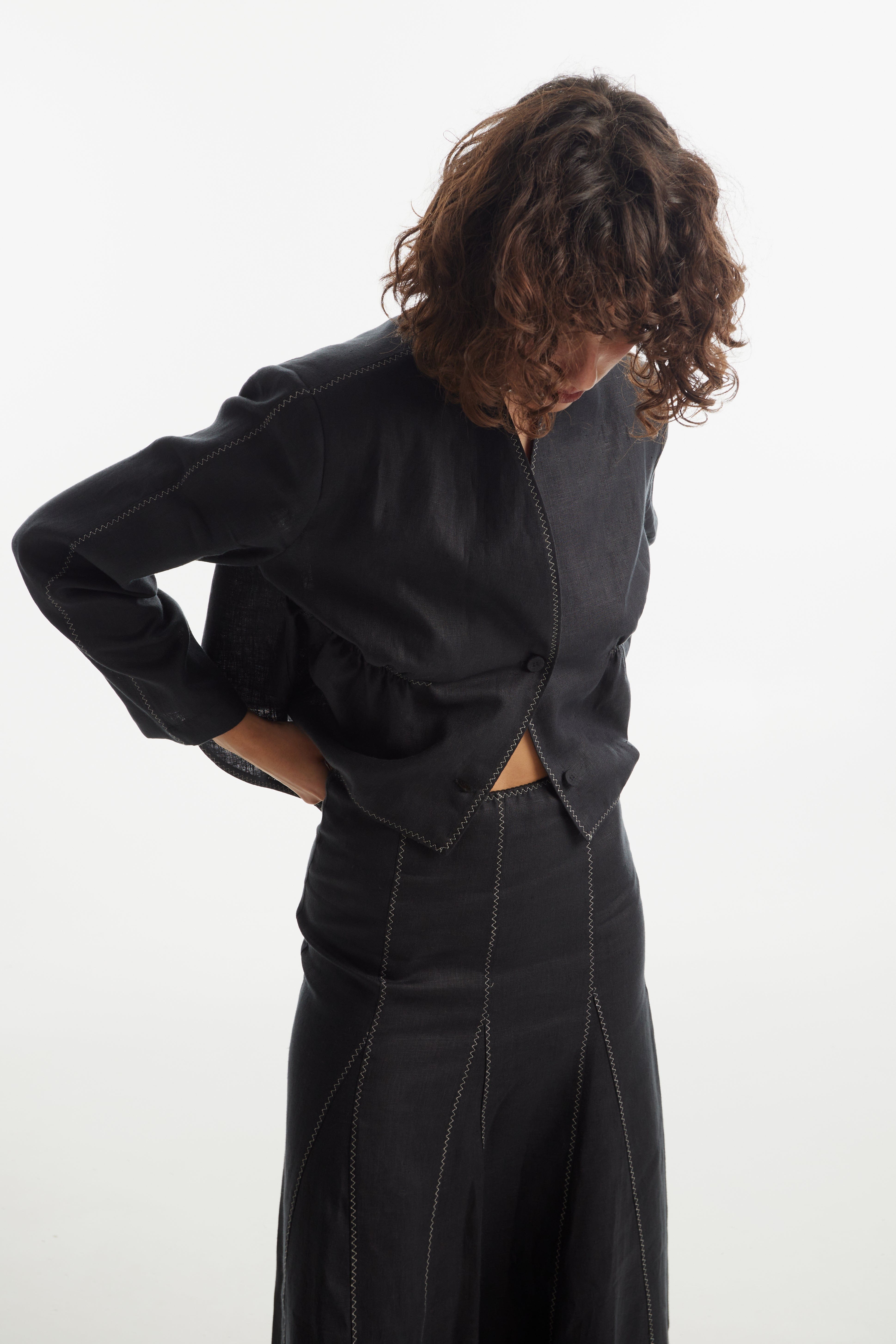 Single-breasted asymmetric Crop Jacket made by Tamar Keburia