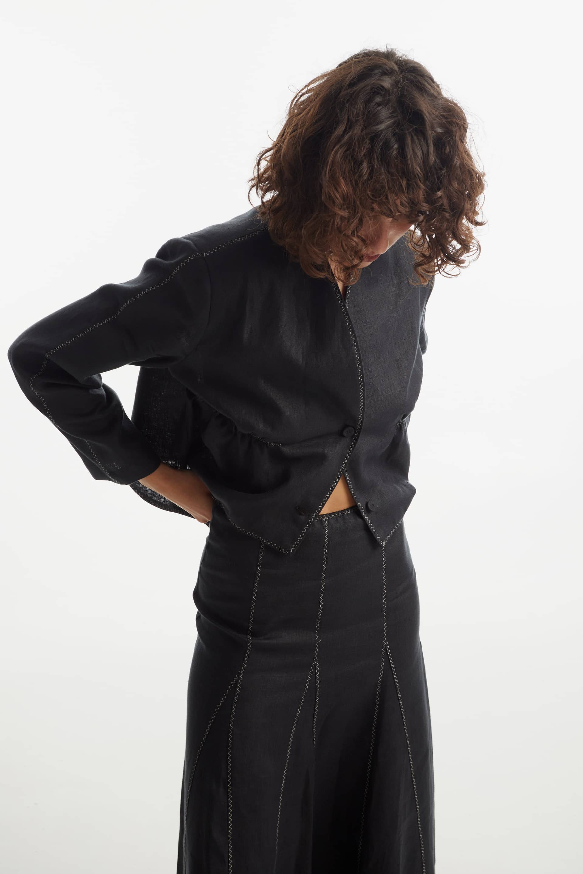 Single-breasted asymmetric Crop Jacket made by Tamar Keburia