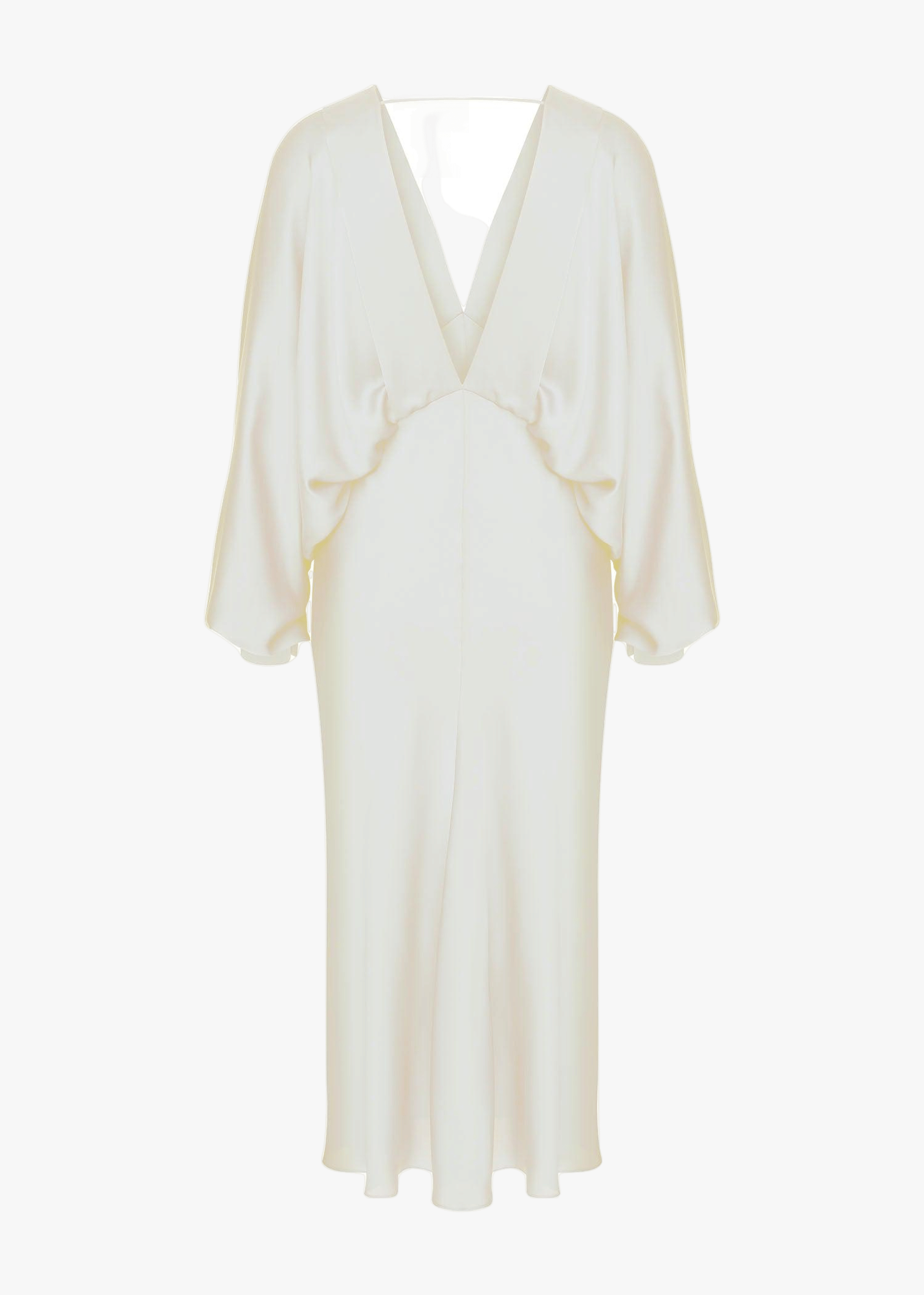 Mila V neck Satin Dress in Blanche in White made by Nazli Ceren