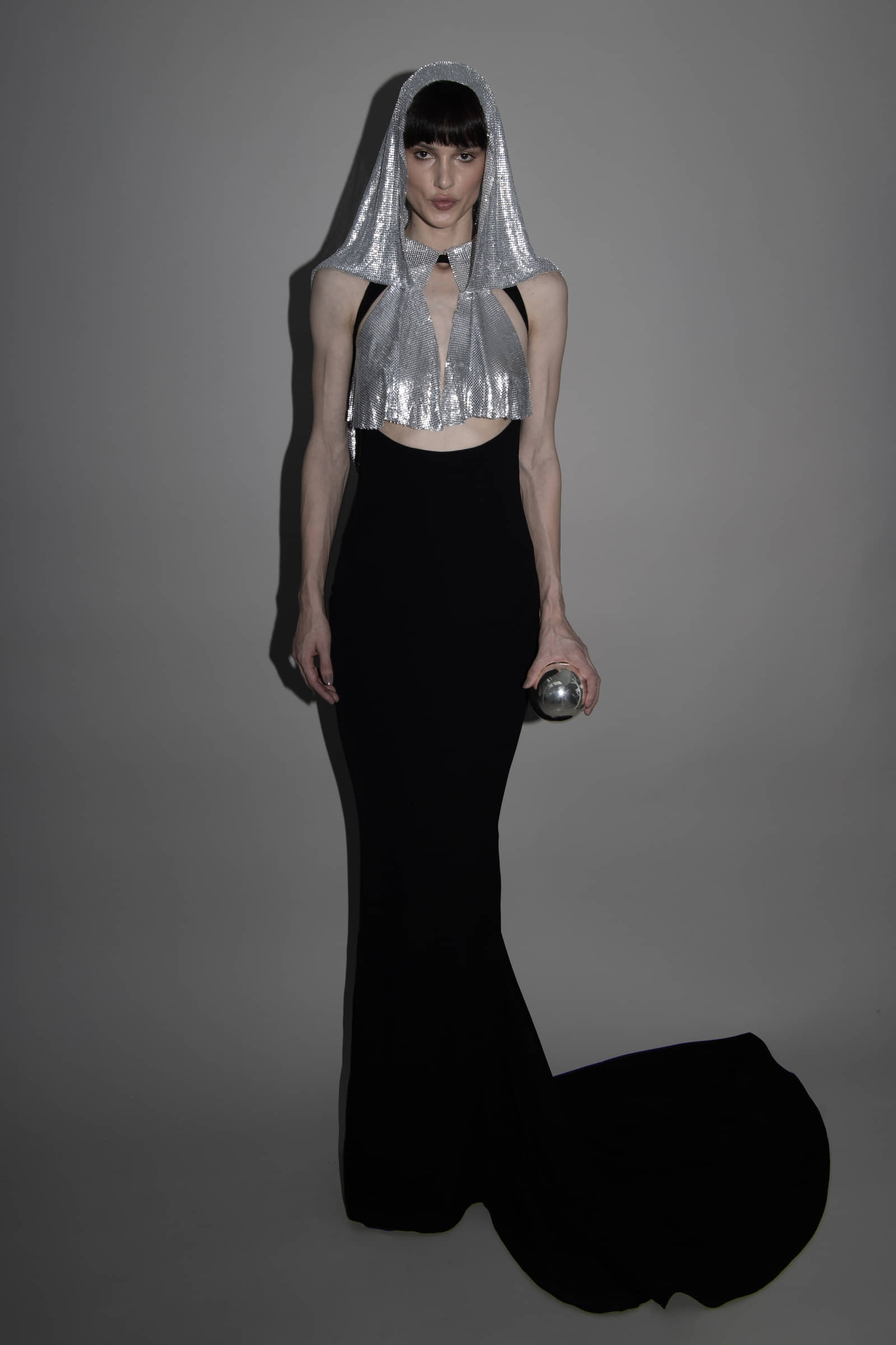 metallic hooded gown in Black made by Vestiaire d'un Oiseau Libre