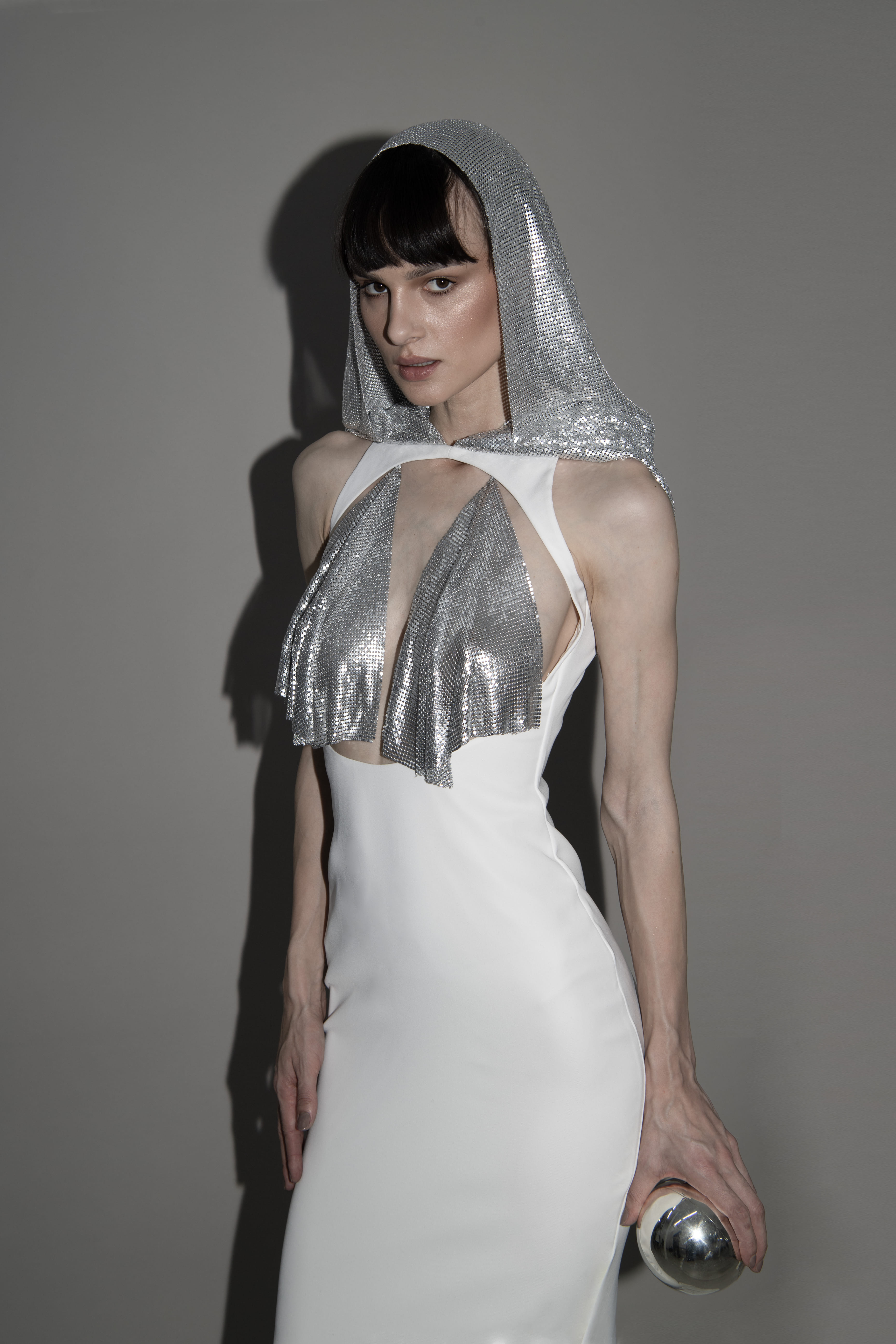 metallic hooded gown in White made by Vestiaire d'un Oiseau Libre