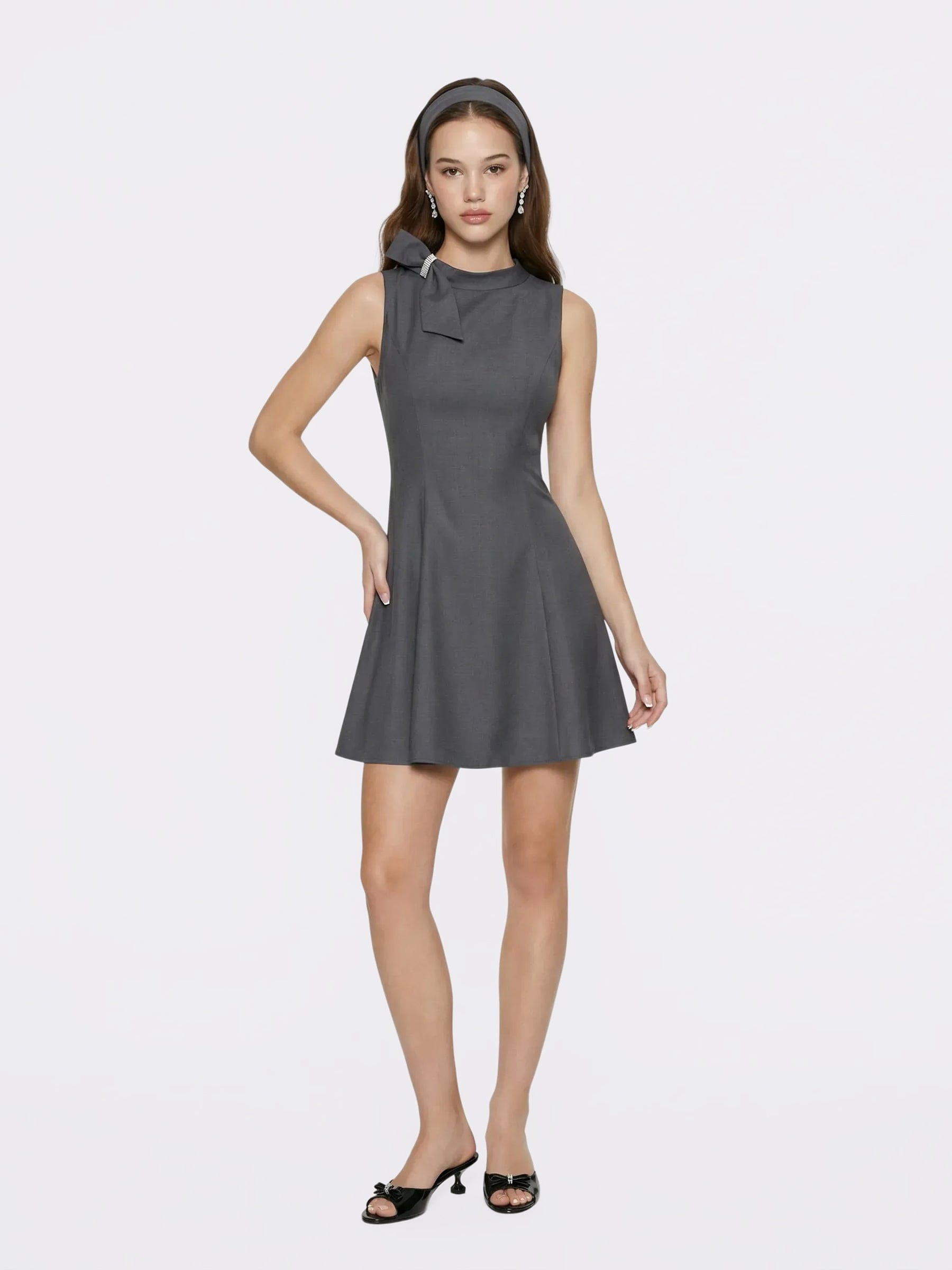 Lenora Bow Grey Mini Dress made by Nana Jacqueline