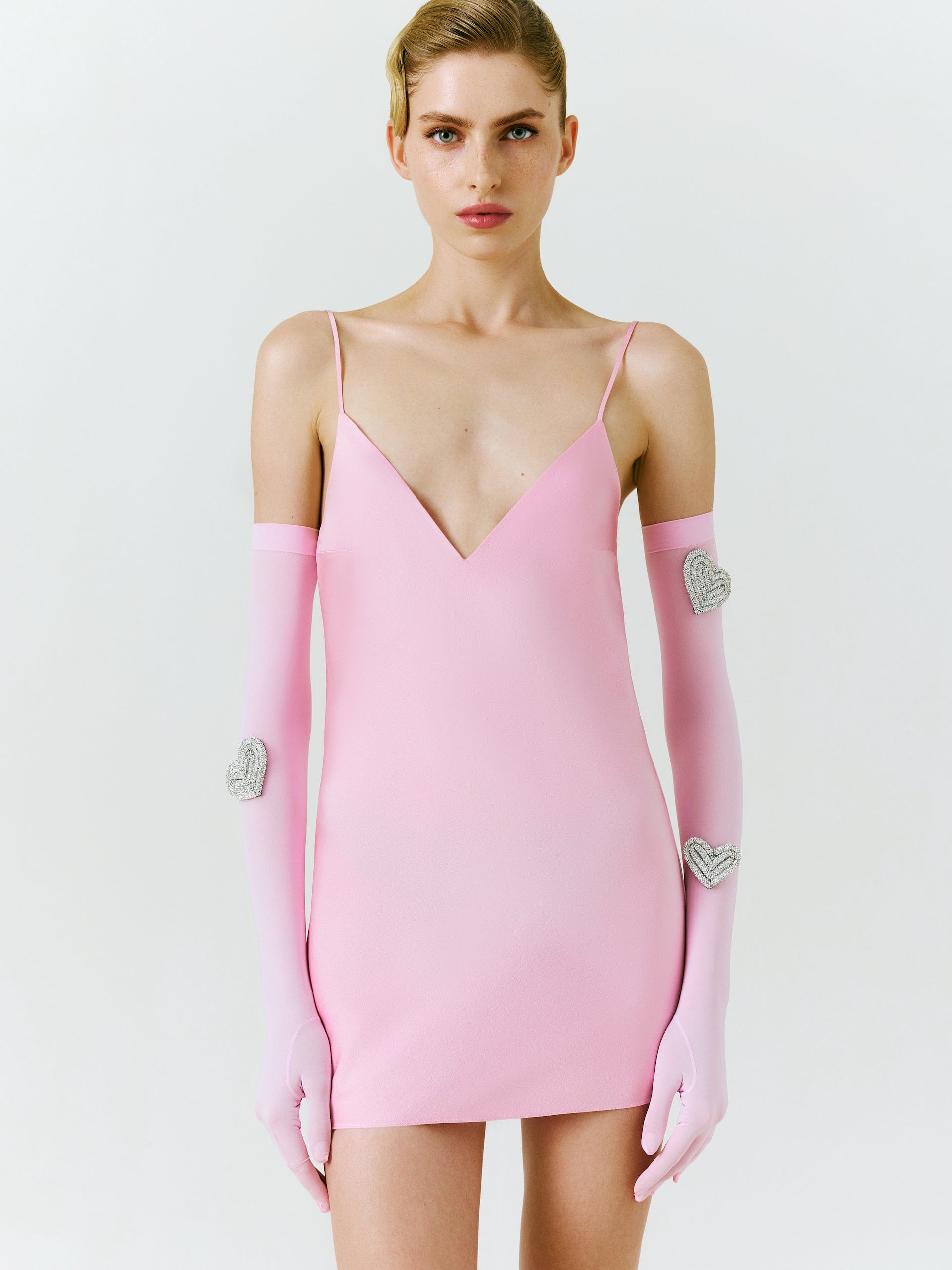 V-neck Cady Mini Dress in Pink made by NDS The Label