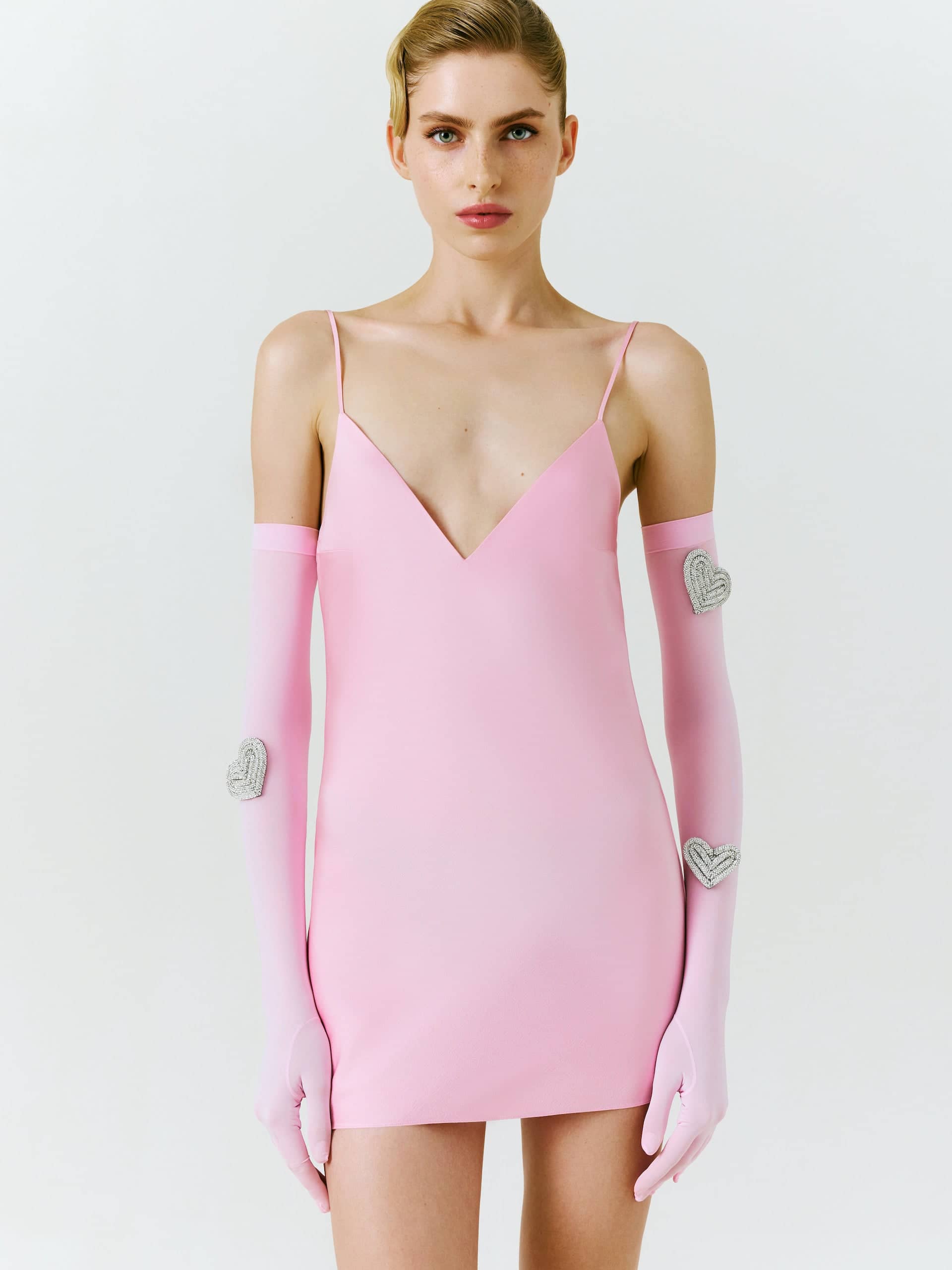 V-neck Cady Mini Dress in Pink made by NDS The Label