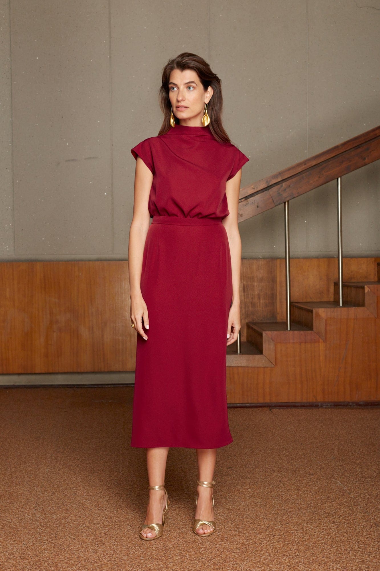 TESSA red short kimono sleeves midi dress made by UNDRESS