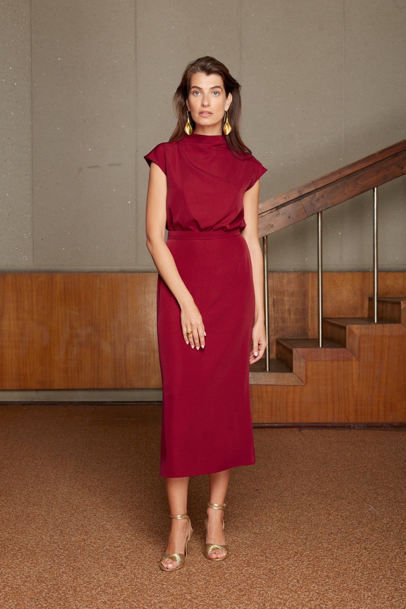 TESSA red short kimono sleeves midi dress made by UNDRESS