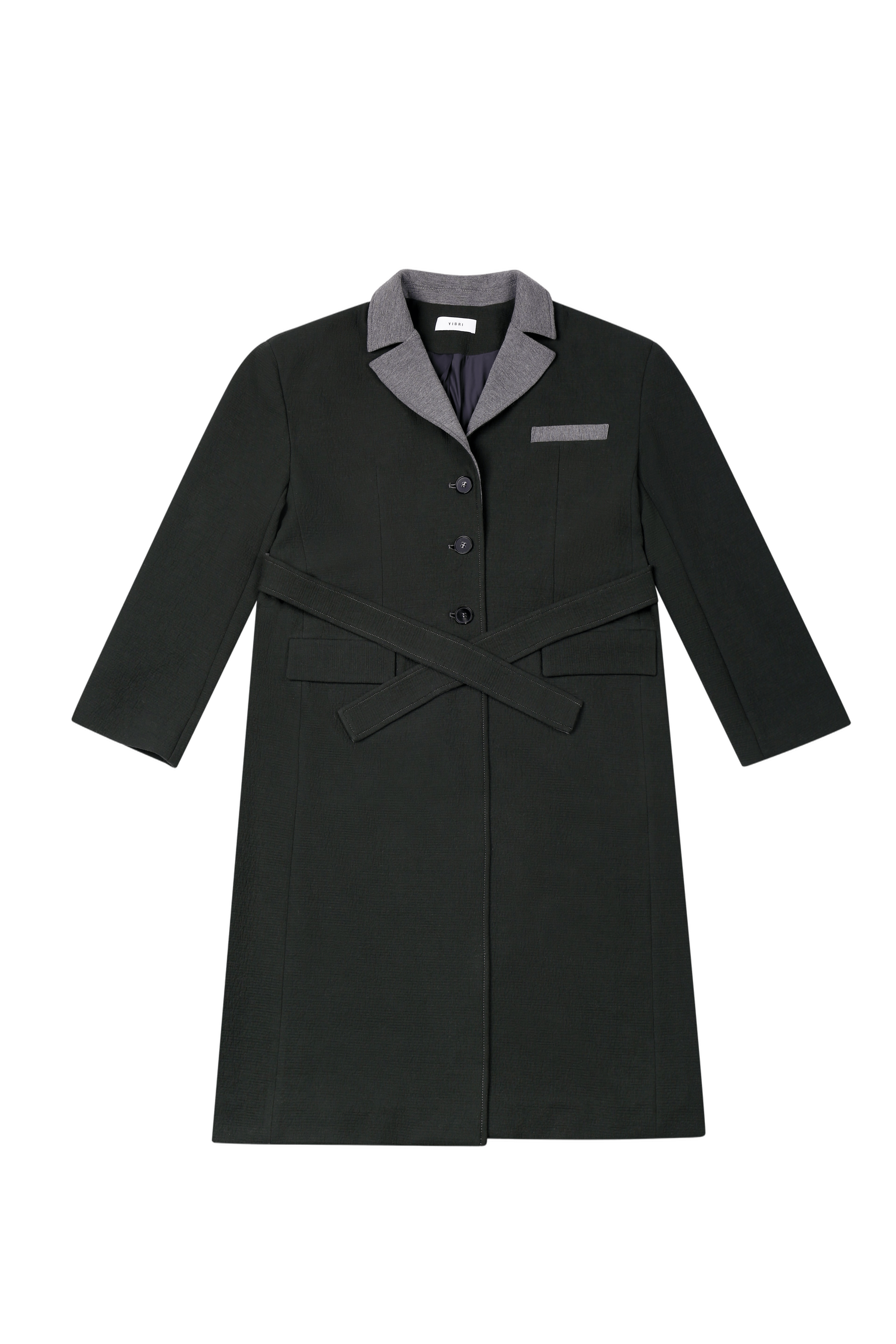 LONG COAT WITH CONTRAST COLLAR IN BLACK made by YIBRI