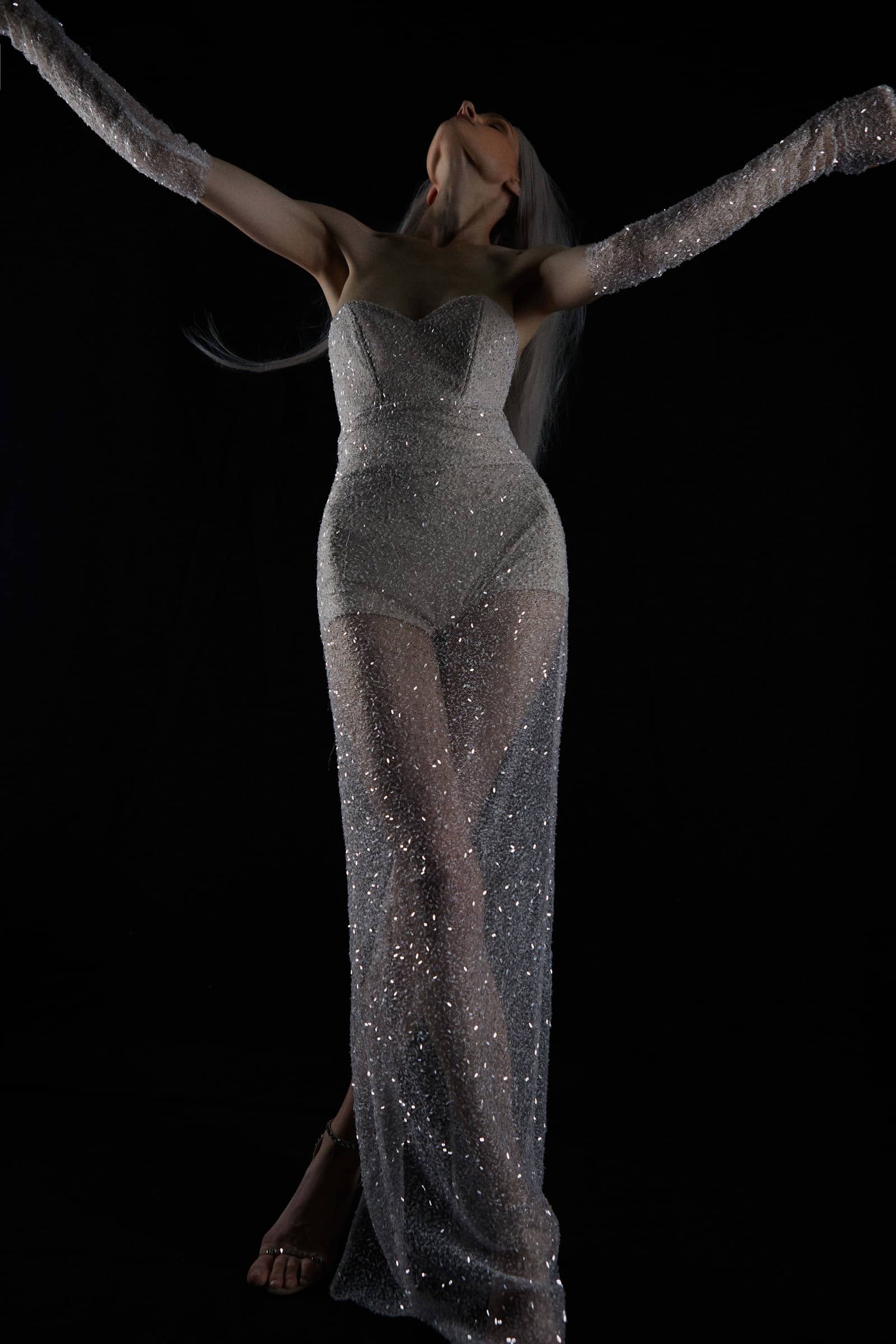 ARIEL SEQUINED DRESS in Silver made by Vestiaire d'un Oiseau Libre