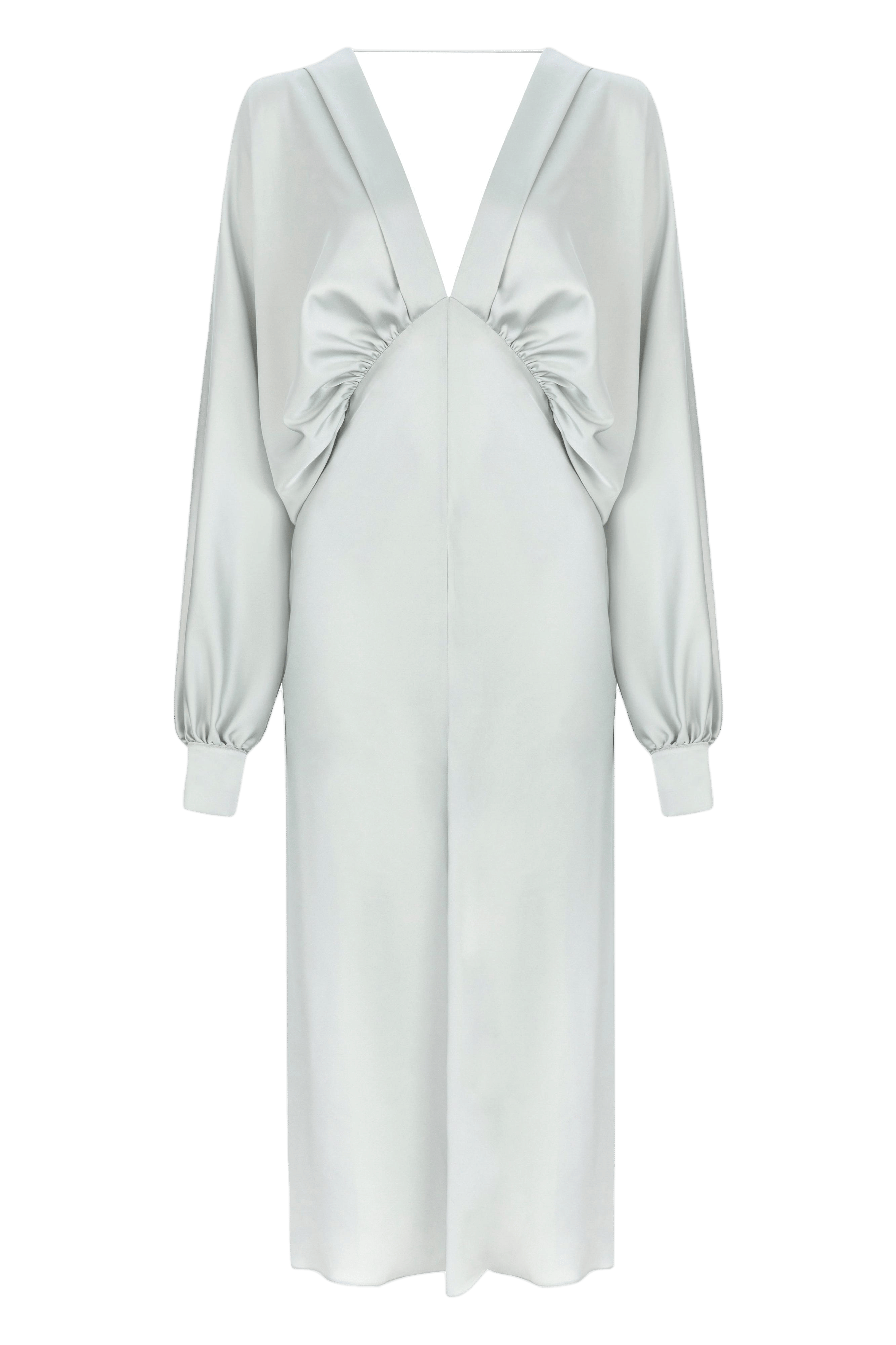 Mila V Neck Satin Dress in Silver made by Nazli Ceren