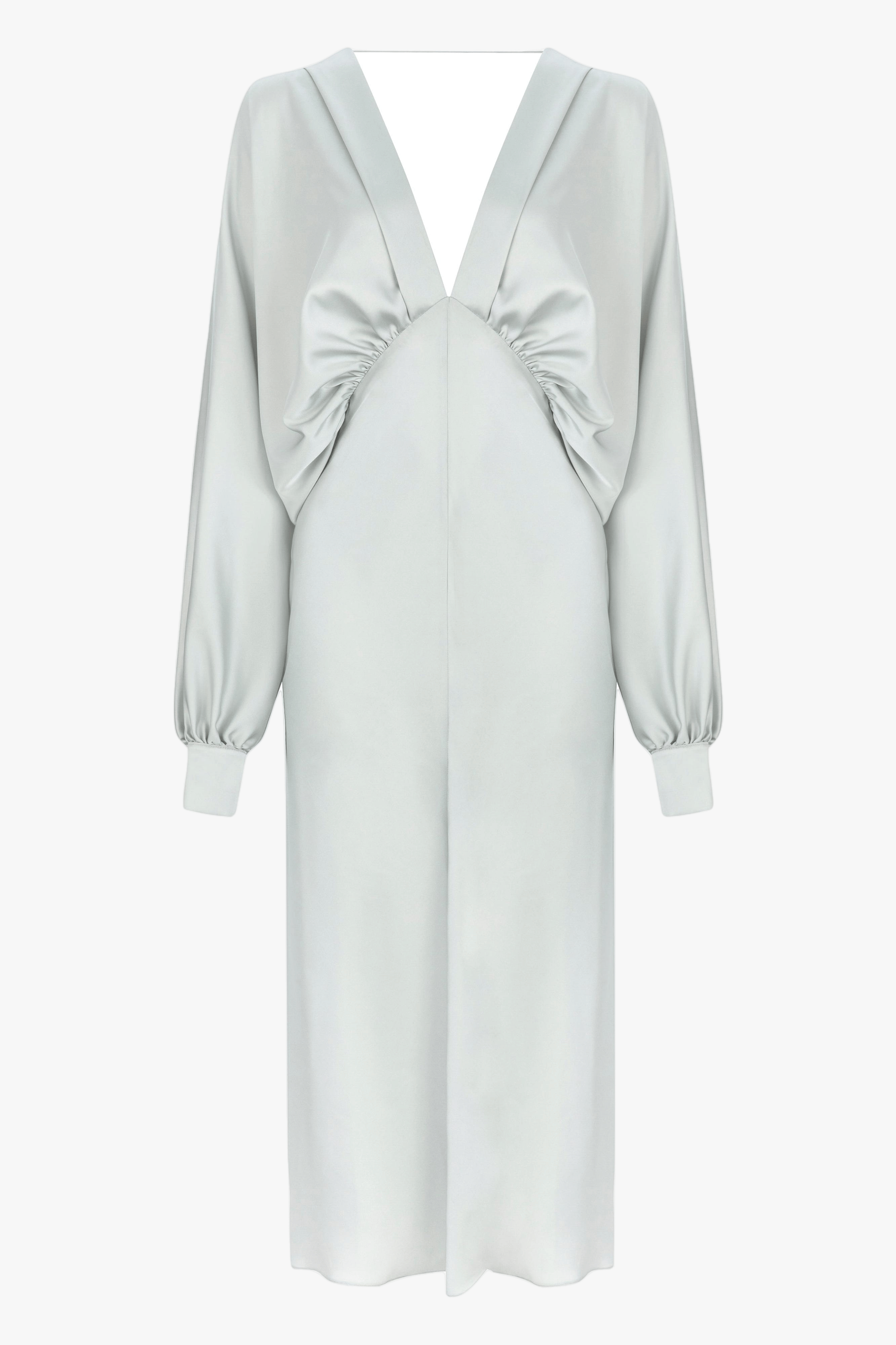 Mila V Neck Satin Dress in Silver made by Nazli Ceren