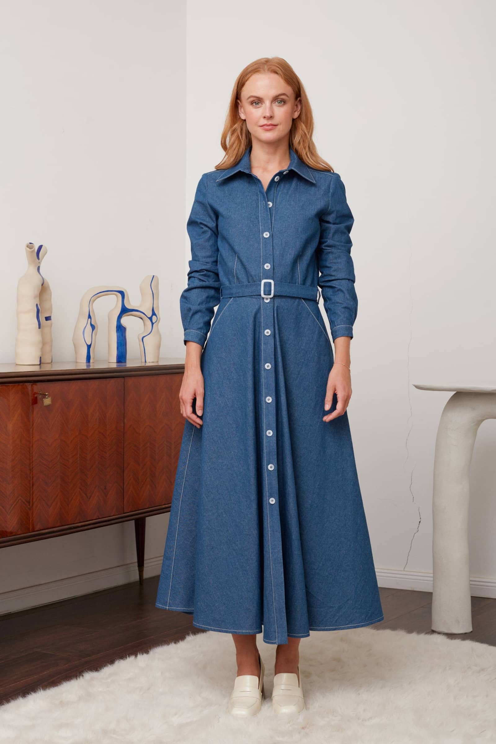ESTI blue denim midi shirt dress made by UNDRESS