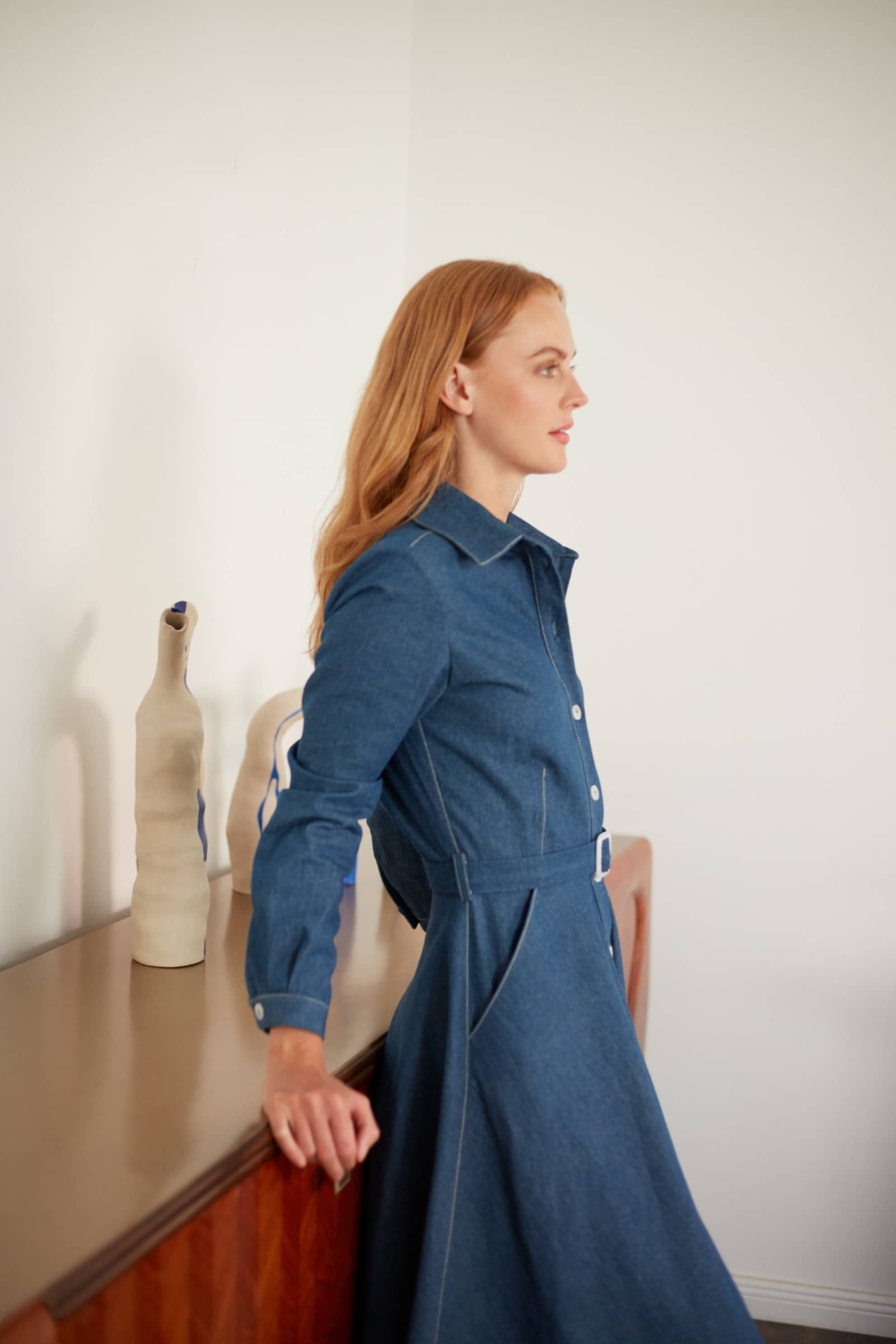 ESTI blue denim midi shirt dress made by UNDRESS