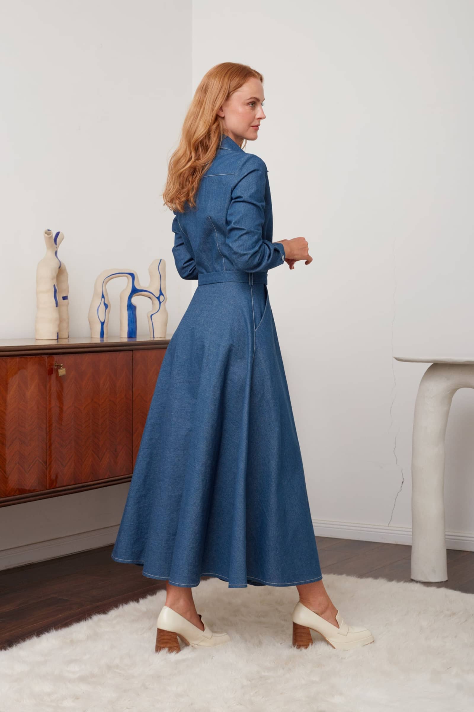 ESTI blue denim midi shirt dress made by UNDRESS