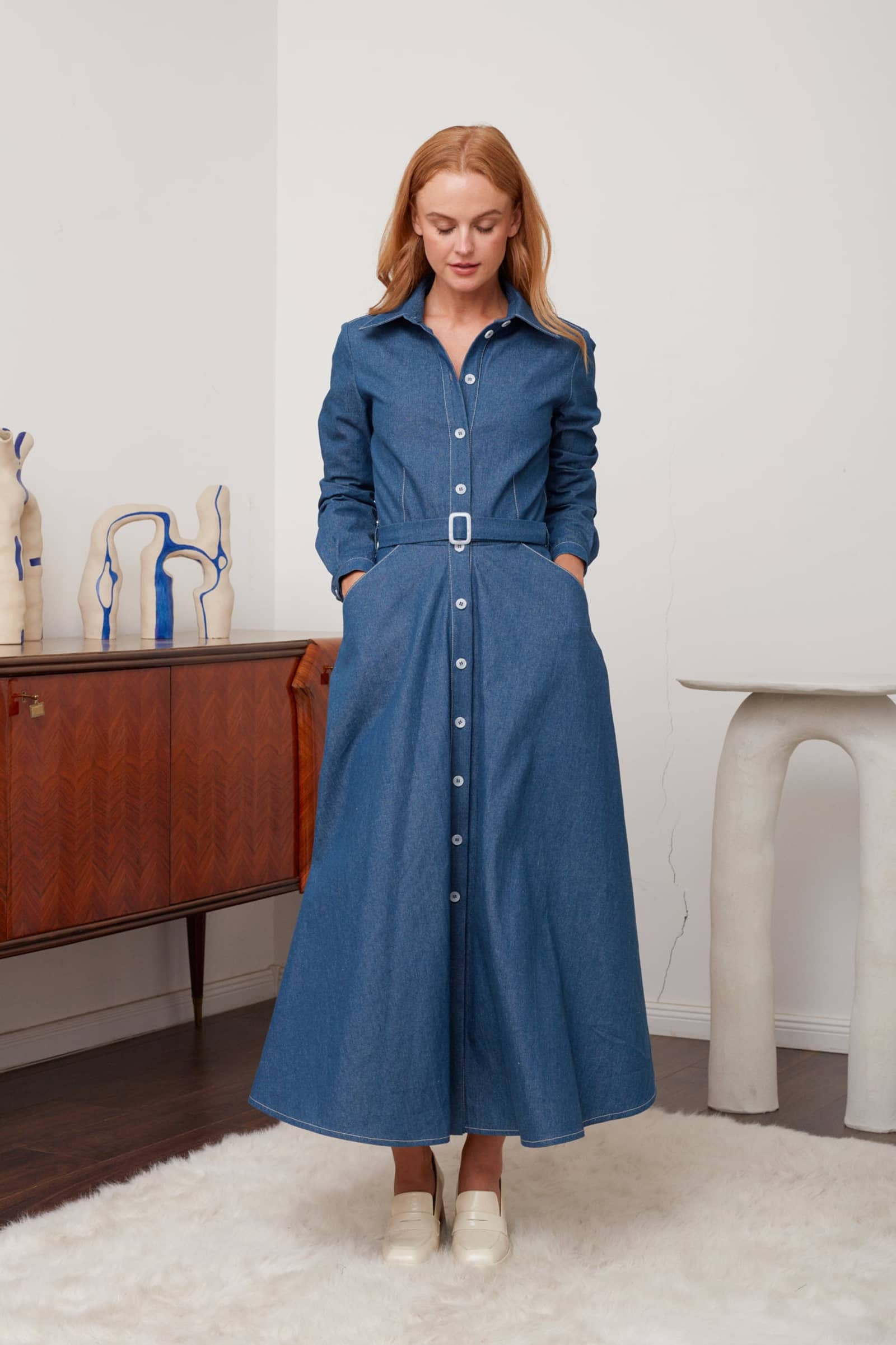ESTI blue denim midi shirt dress made by UNDRESS