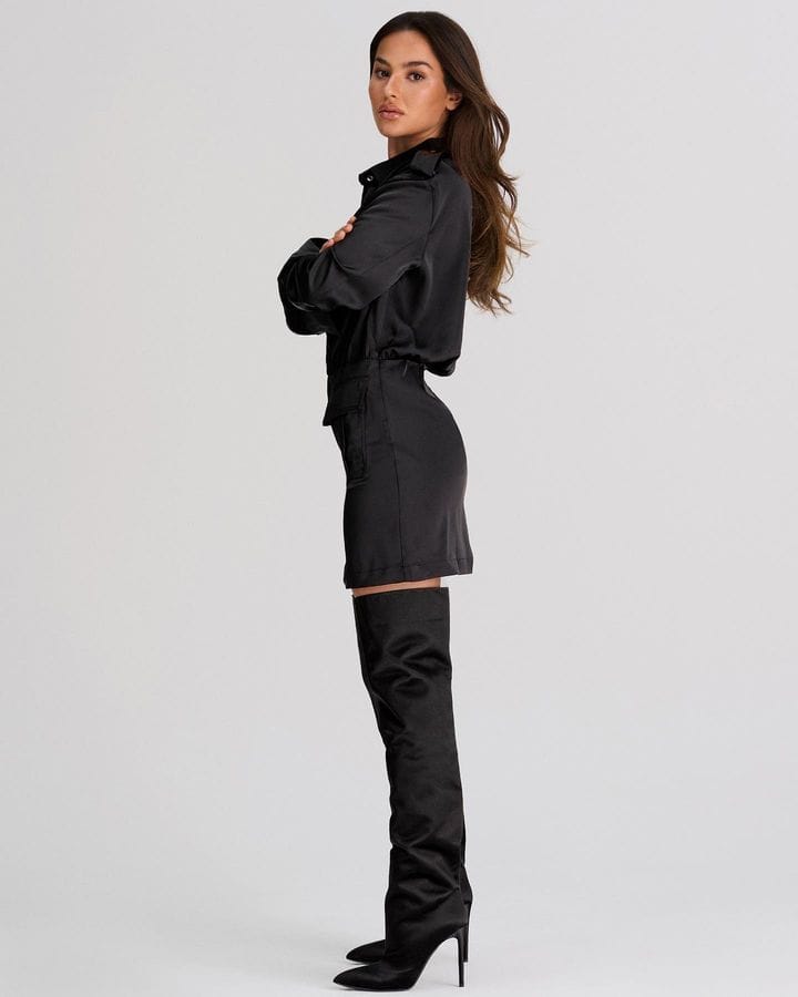 Satin Shirt Dress Black made by CLOEYS