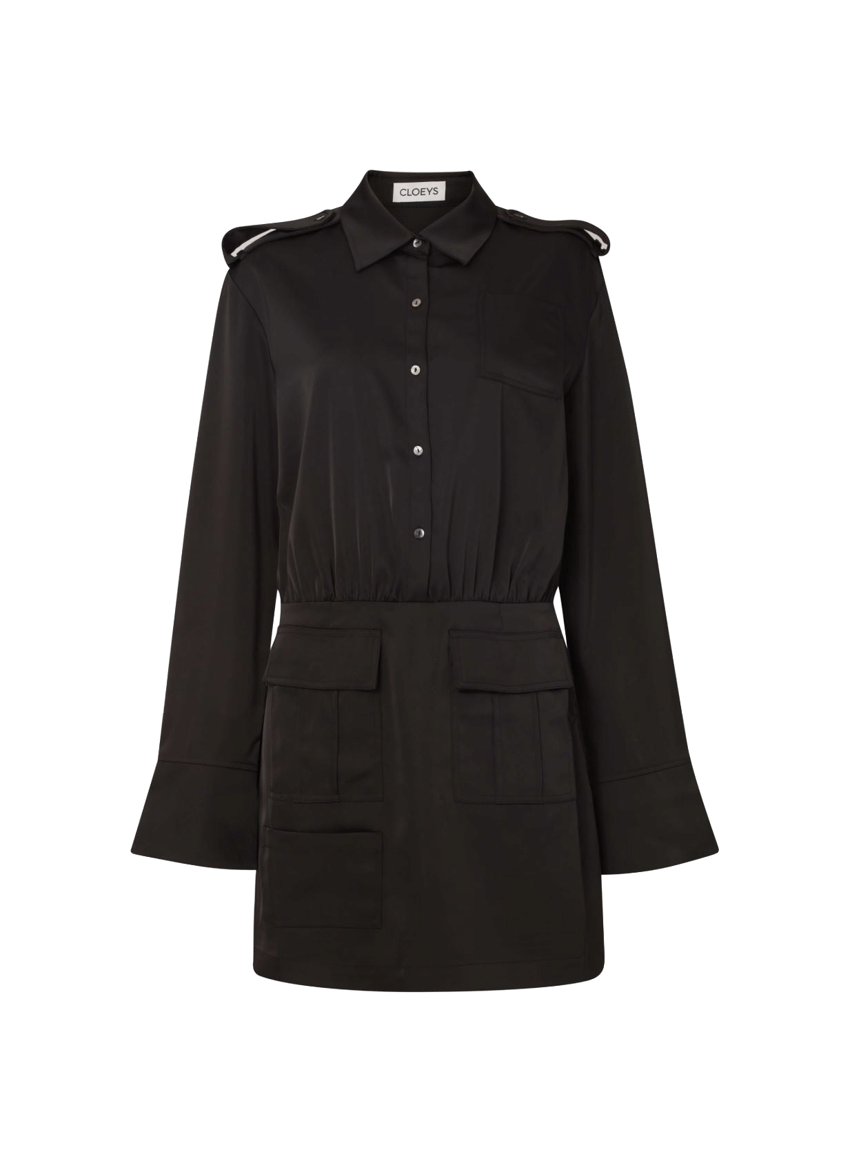 Satin Shirt Dress Black made by CLOEYS