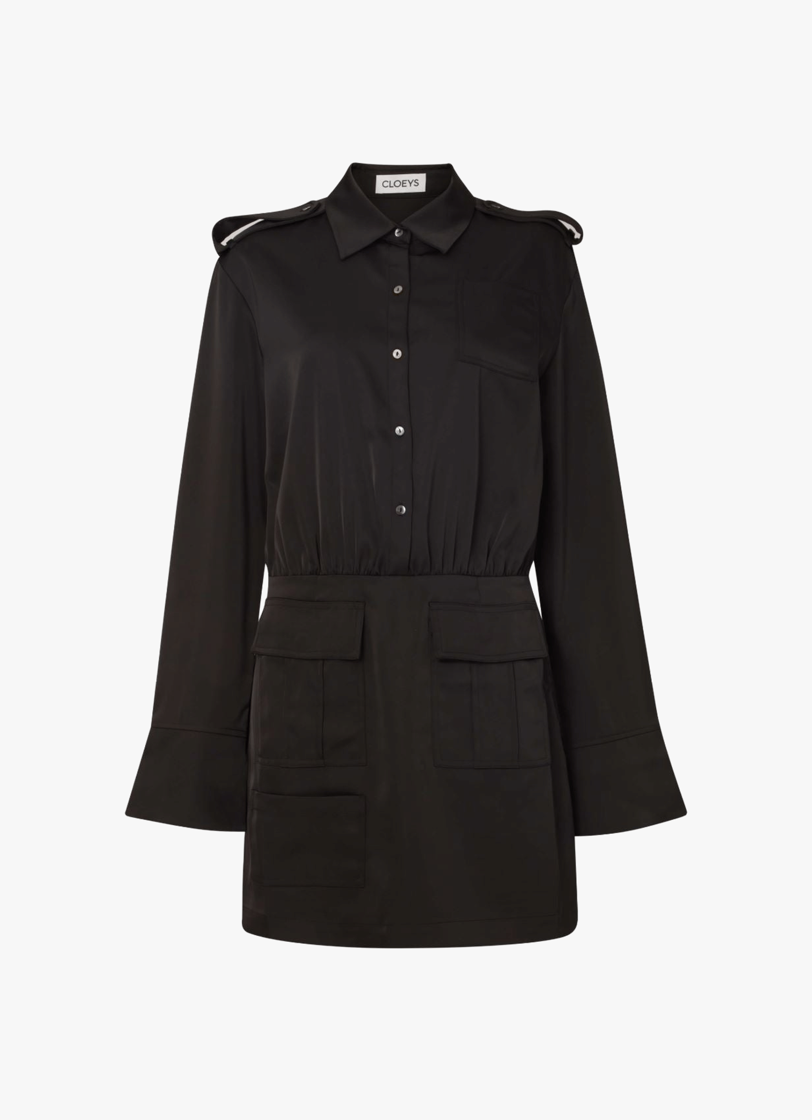 Satin Shirt Dress Black made by CLOEYS