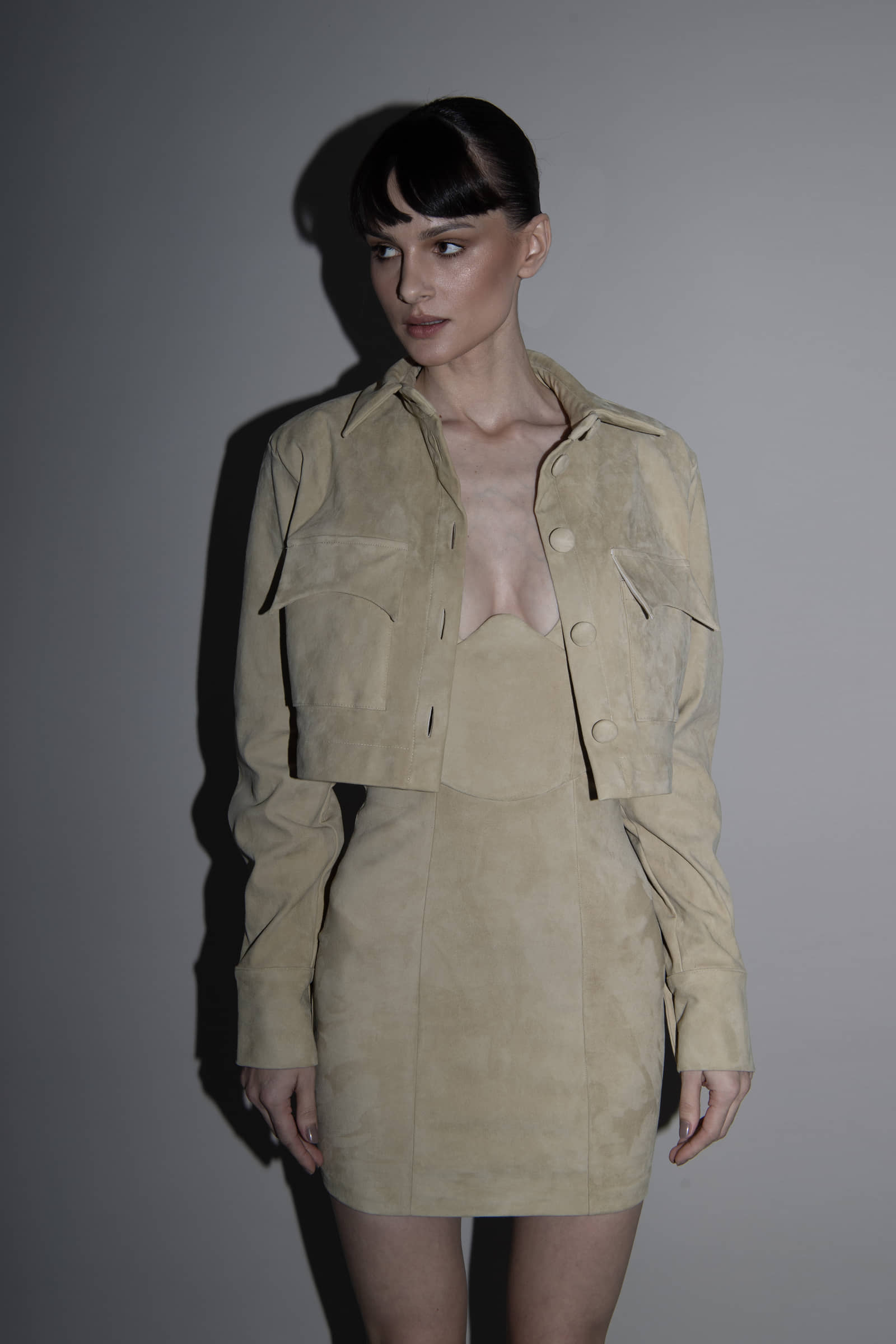 suede mini dress in Beige made by Vestiaire d'un Oiseau Libre