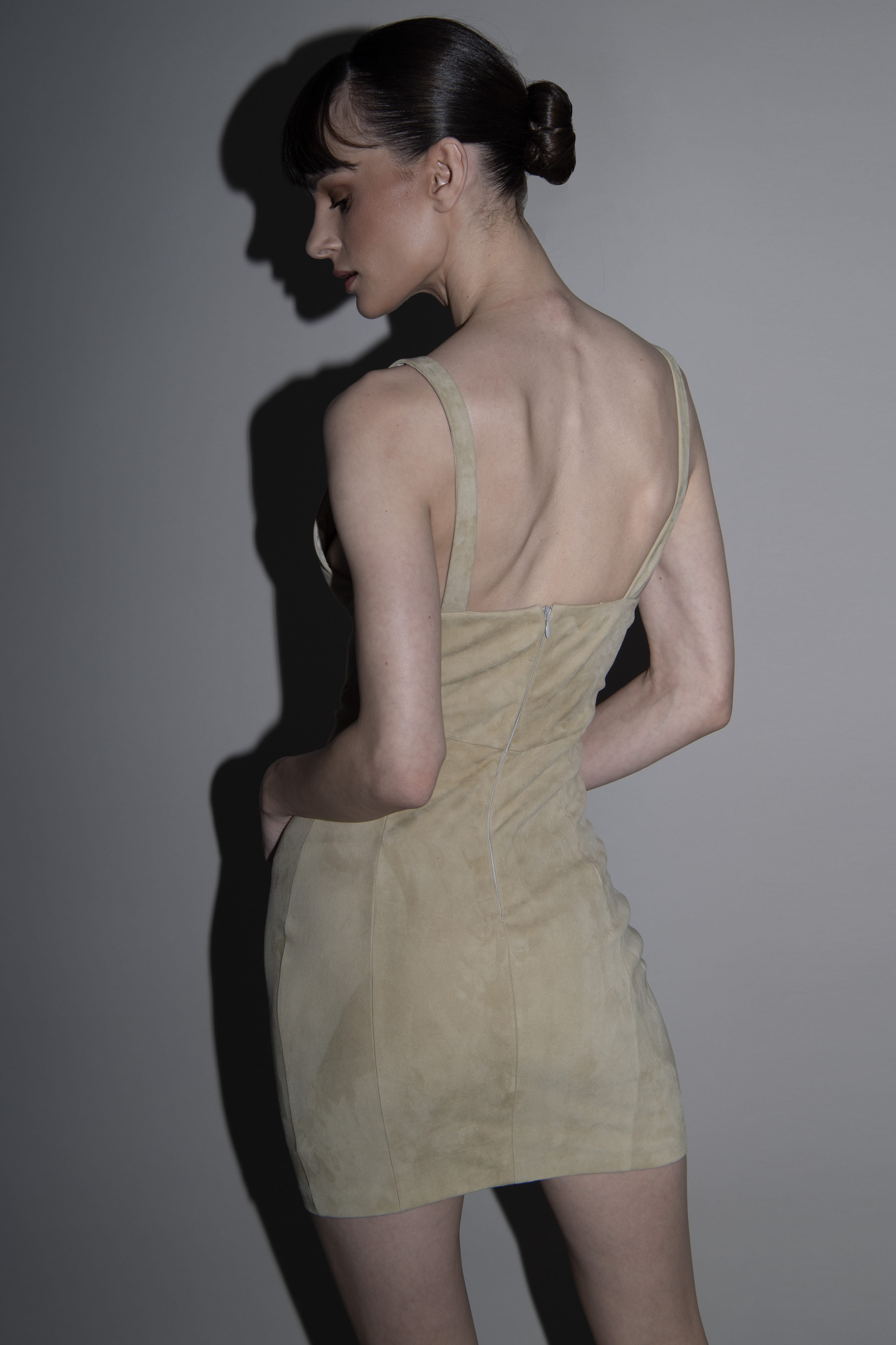 suede mini dress in Beige made by Vestiaire d'un Oiseau Libre