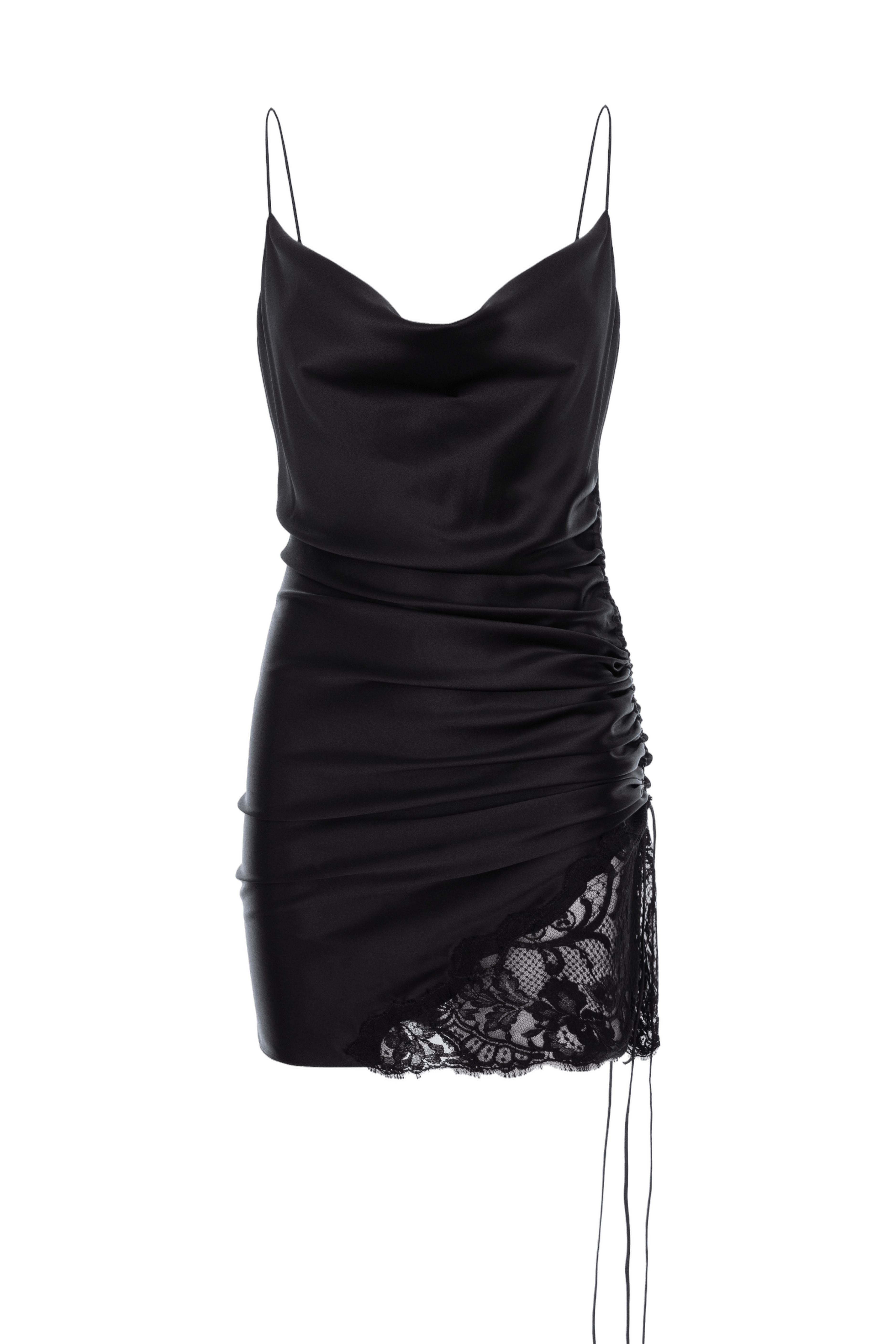 Ruched Satin Slip-Dress Lace Detail made by Aureliana
