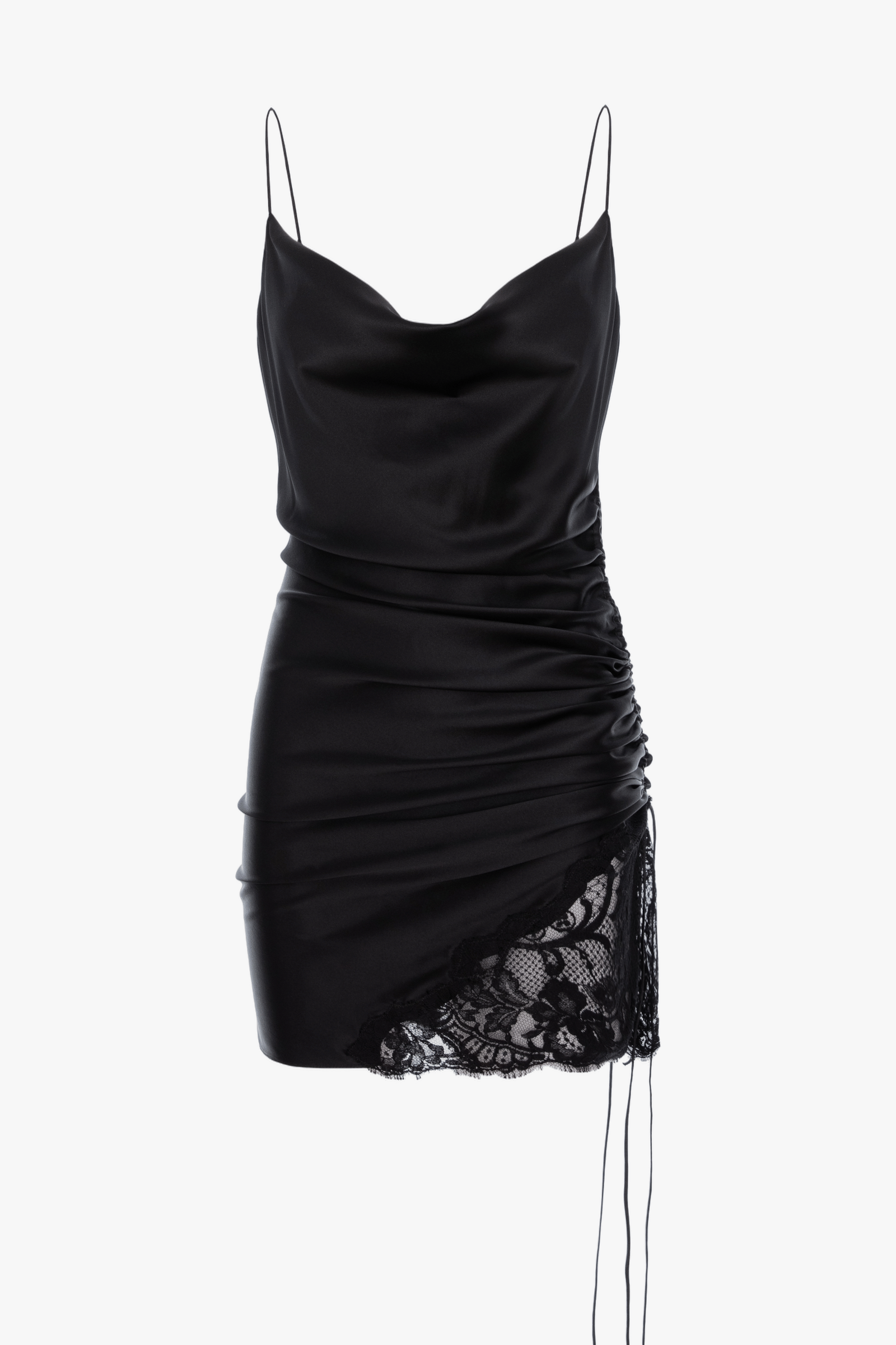 Ruched Satin Slip-Dress Lace Detail made by Aureliana