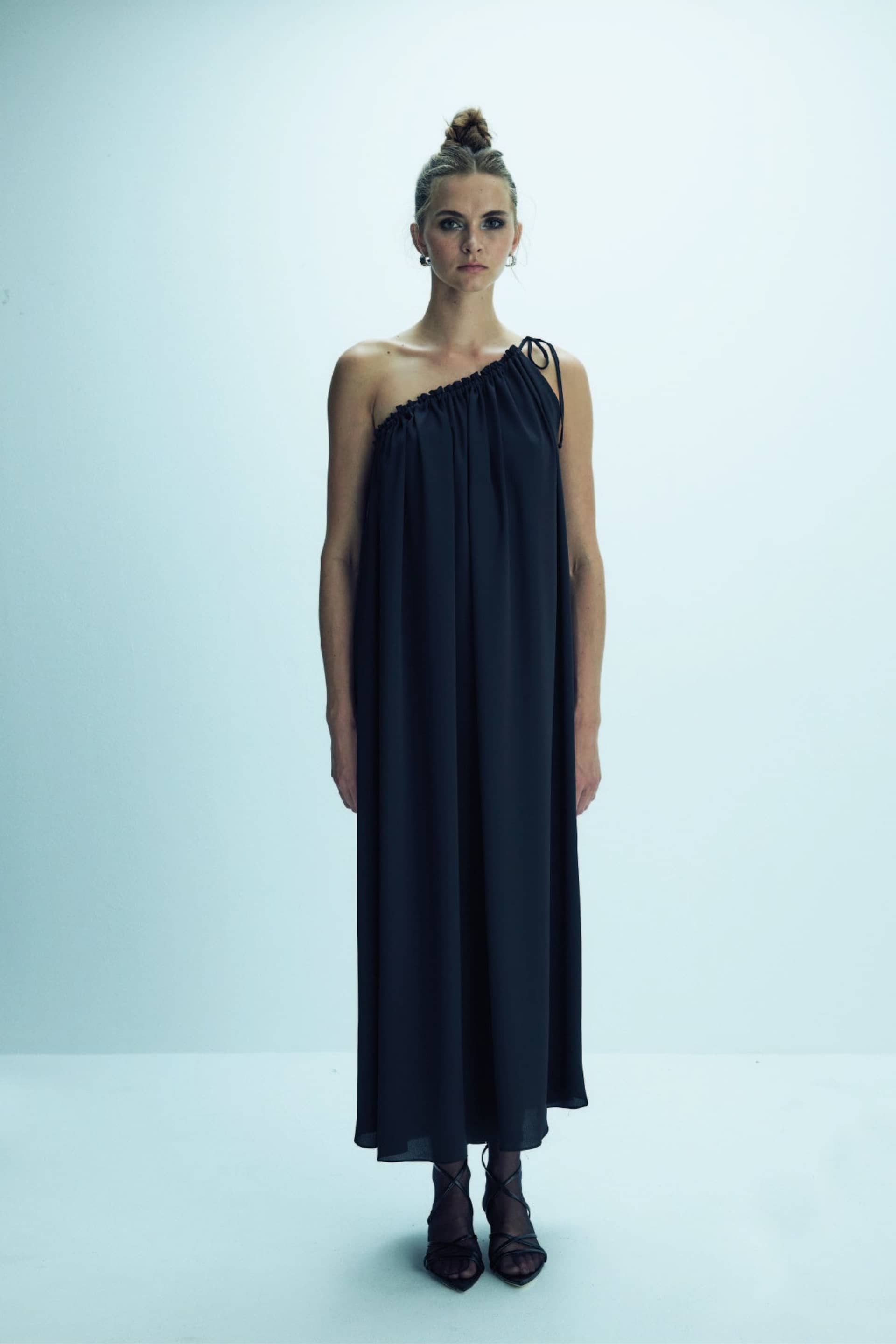 Chrissy One-Shoulder Maxi Dress in Black made by Nazli Ceren