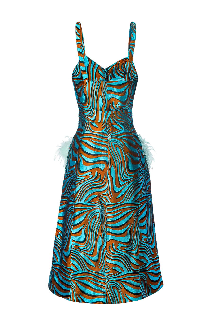 Mint Printed Dress With Feather Details And Pearl Buttons made by ANDREEVA