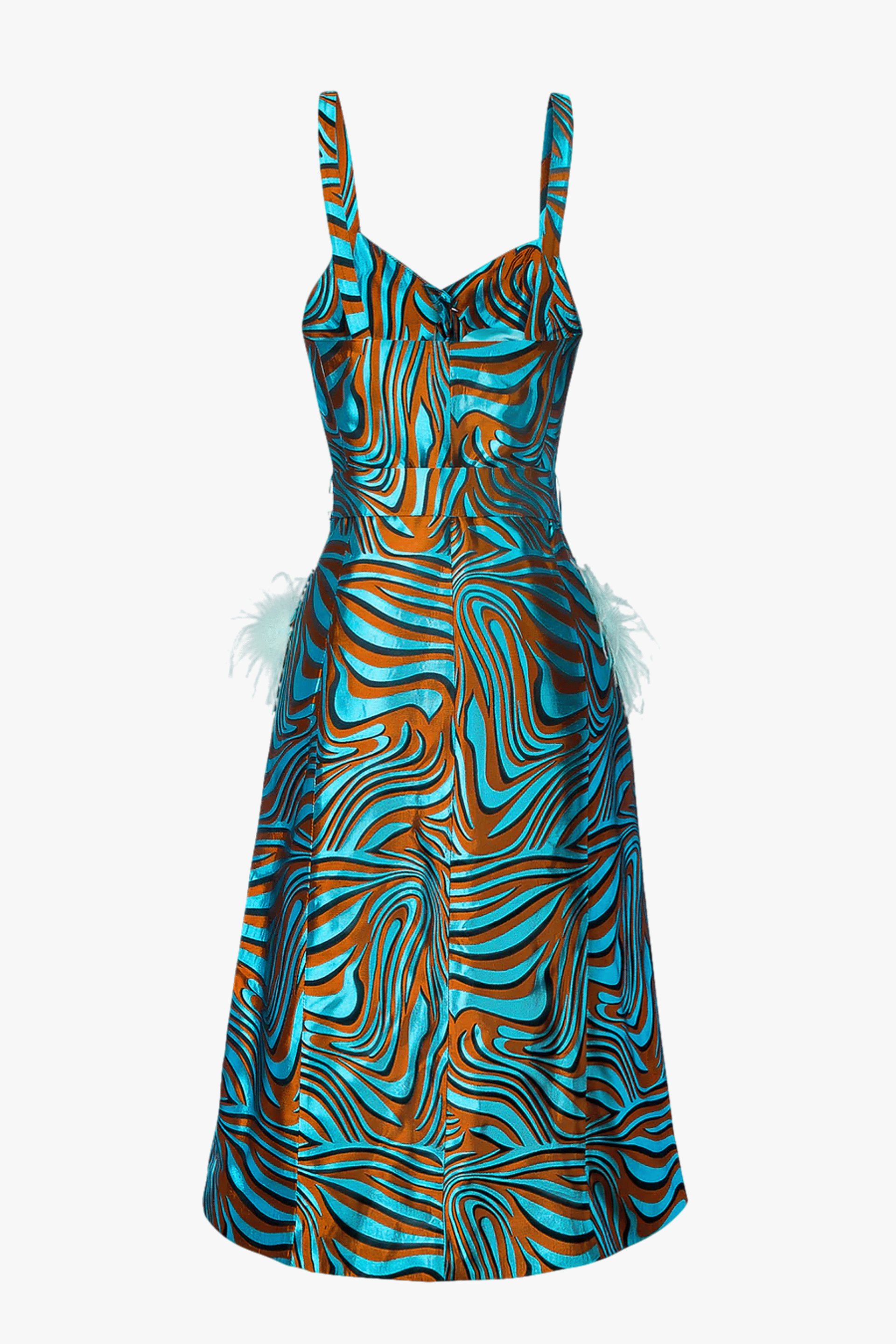 Mint Printed Dress With Feather Details And Pearl Buttons made by ANDREEVA