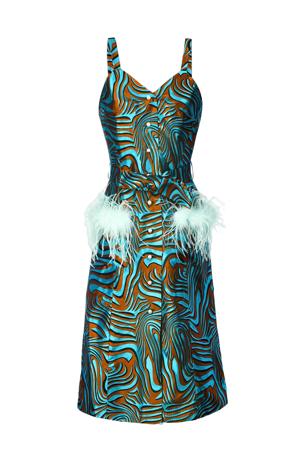 Mint Printed Dress With Feather Details And Pearl Buttons made by ANDREEVA