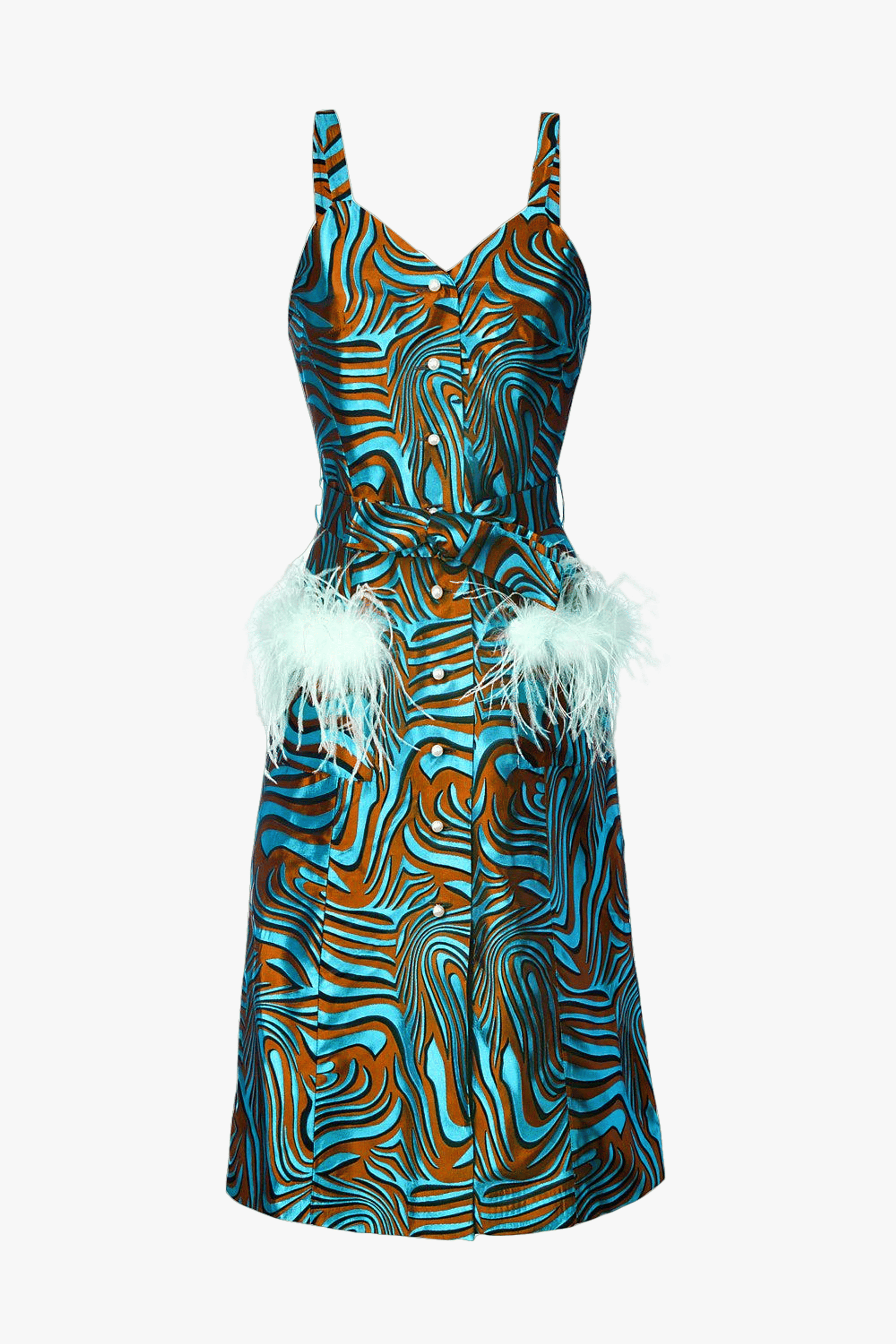 Mint Printed Dress With Feather Details And Pearl Buttons made by ANDREEVA