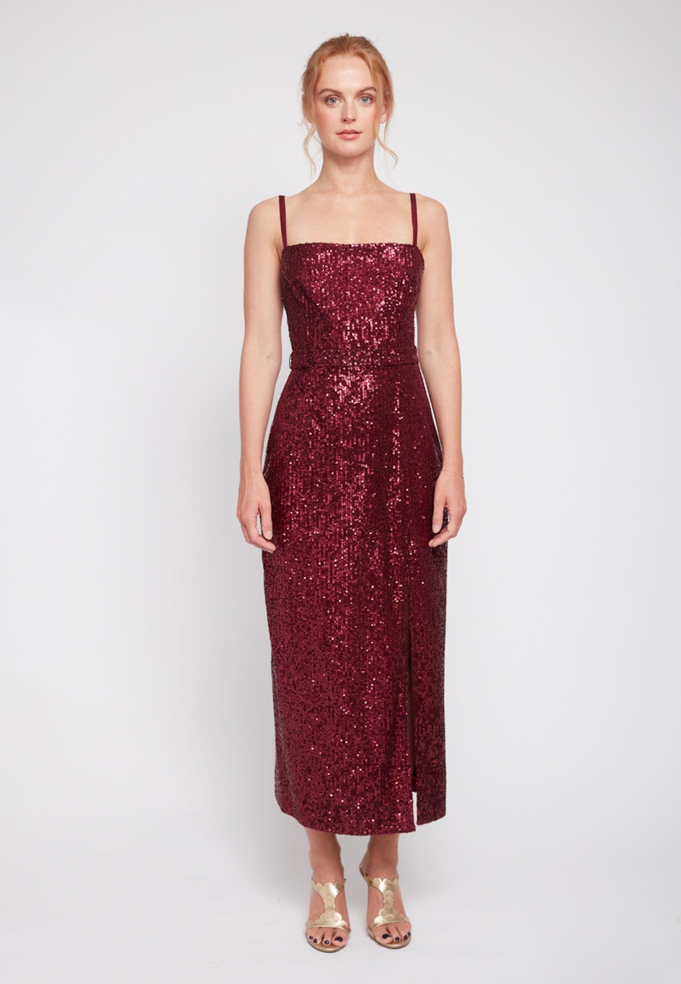 CHLOE deep red sequin open back cocktail dress made by UNDRESS