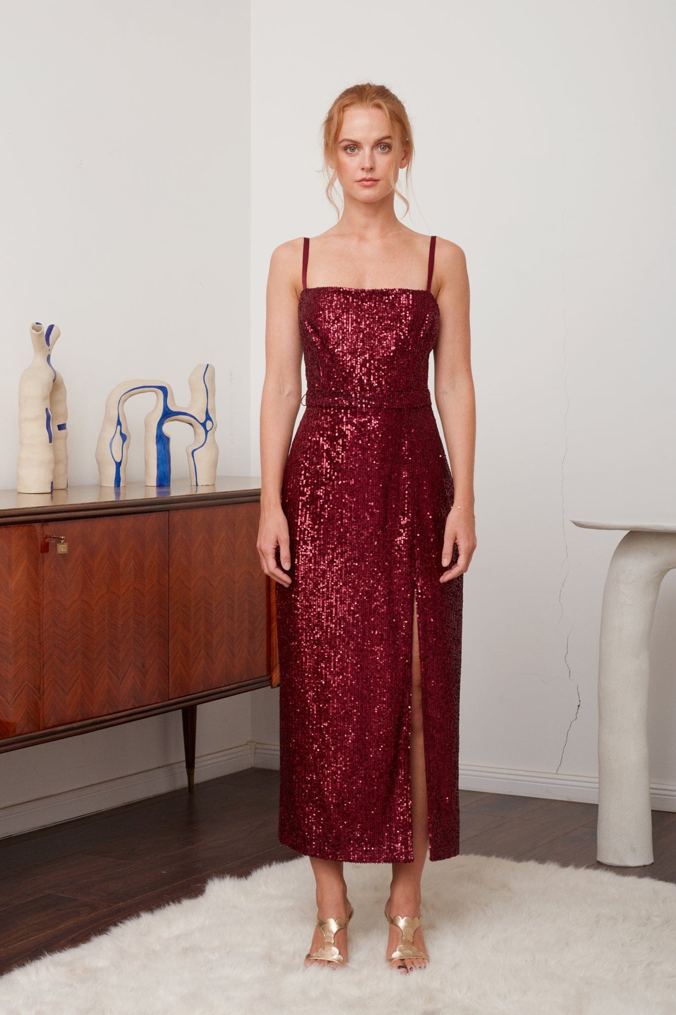 CHLOE deep red sequin open back cocktail dress made by UNDRESS