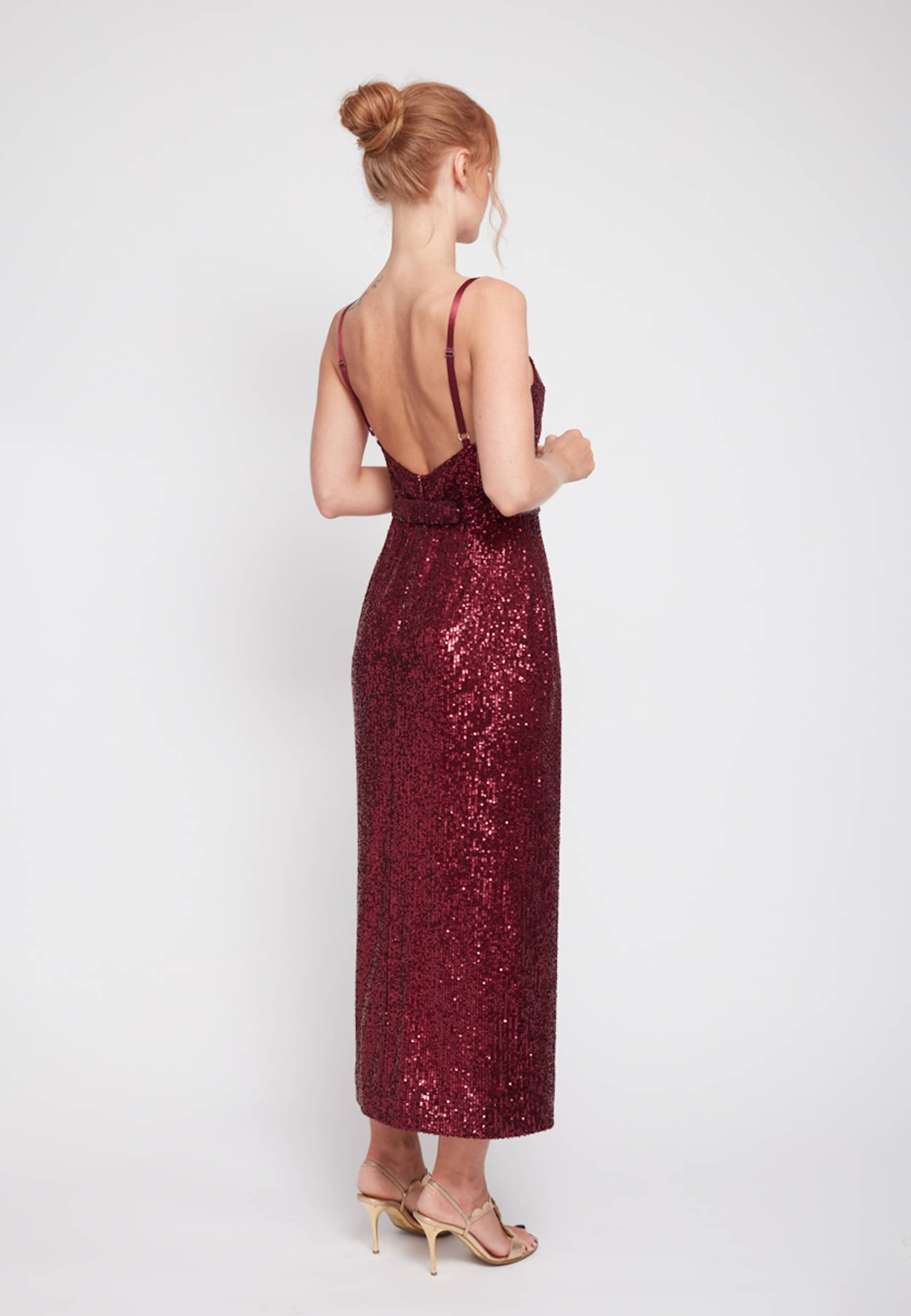 CHLOE deep red sequin open back cocktail dress made by UNDRESS
