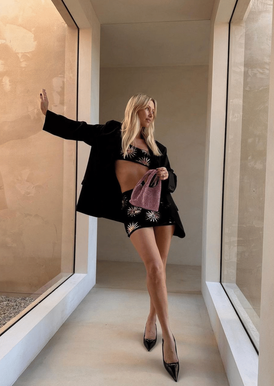 Callie Co-ord Luxe Mini Skirt Black in Black made by Oceanus Swimwear