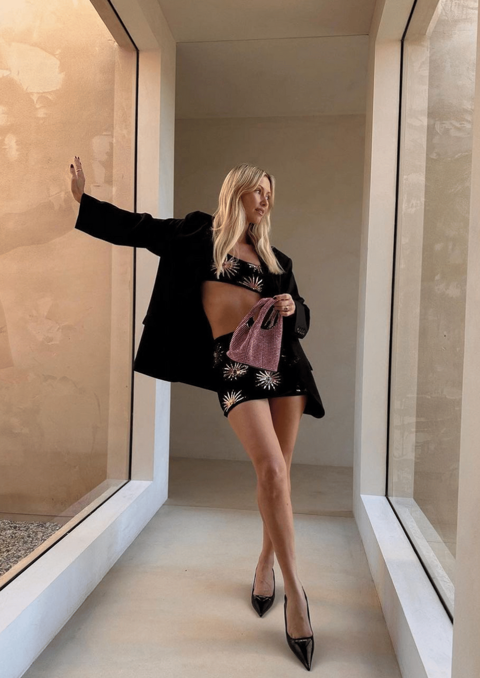 Callie Co-ord Luxe Mini Skirt Black in Black made by Oceanus Swimwear