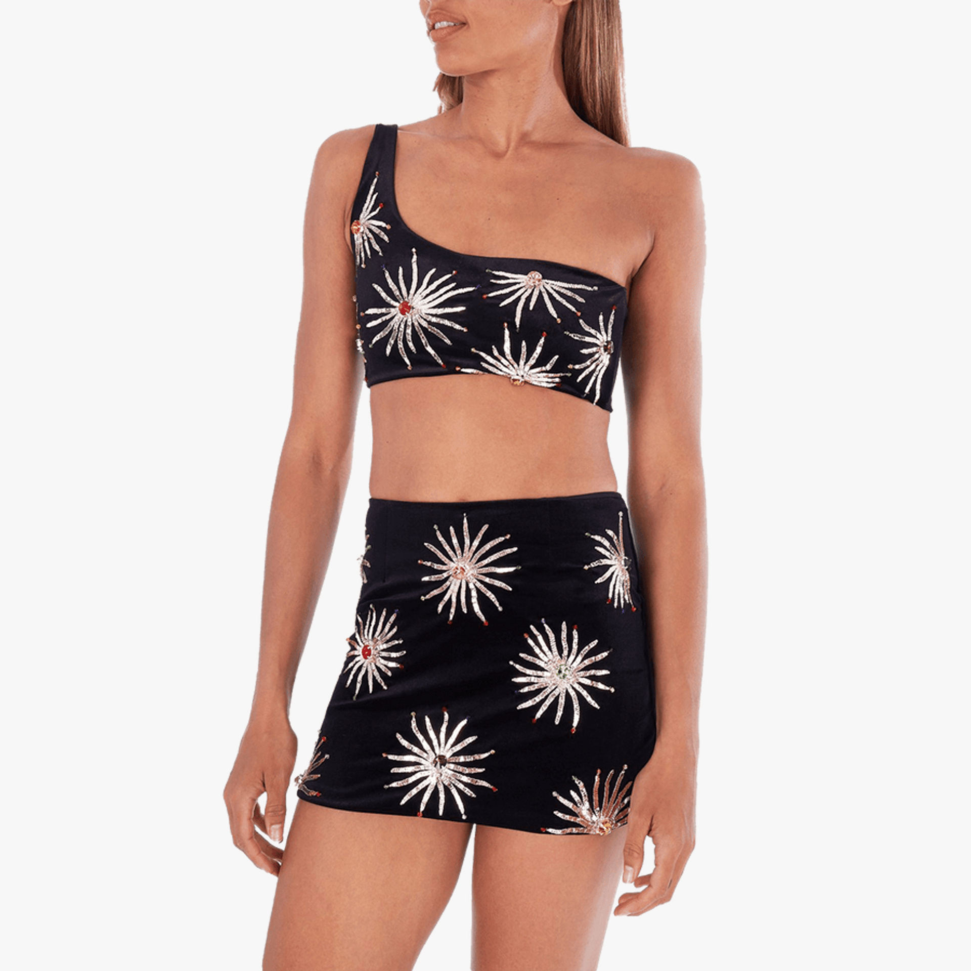 Callie Co-ord One Shoulder Black Top in Black made by Oceanus Swimwear