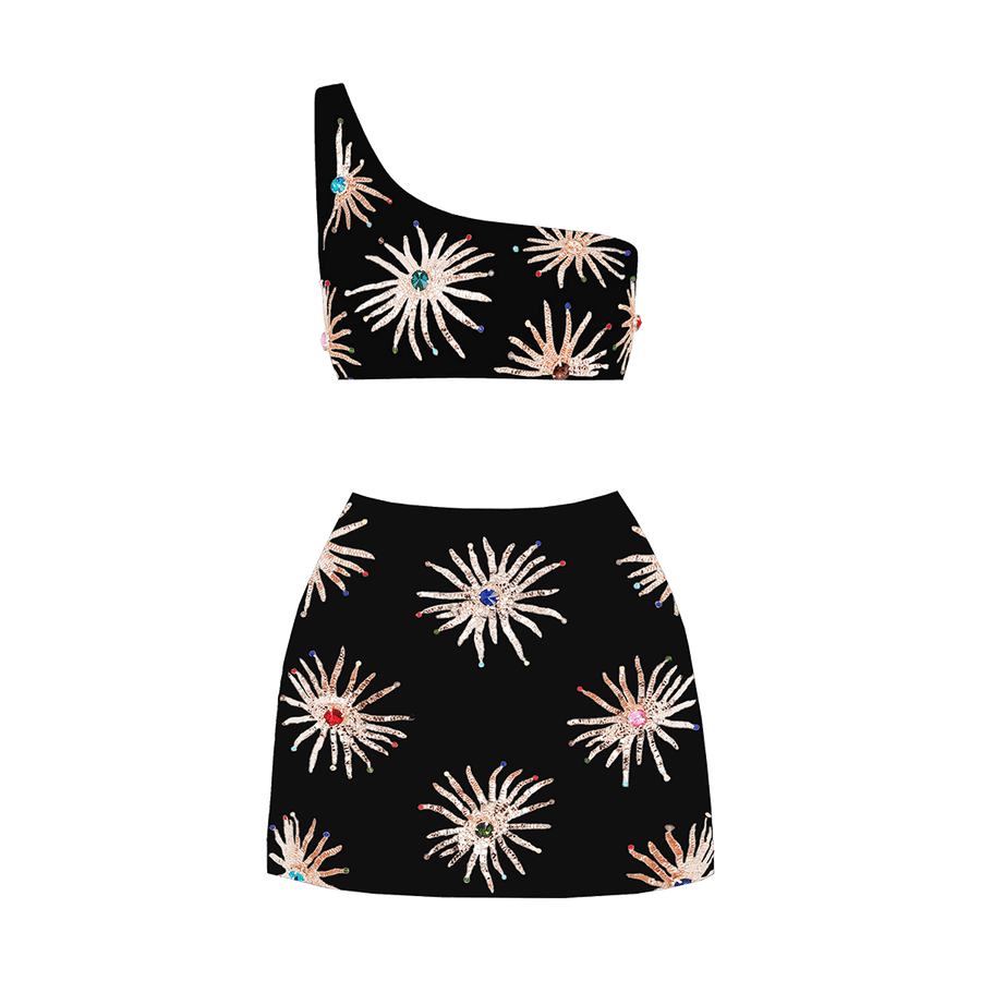 Callie Co-ord One Shoulder Black Top in Black made by Oceanus Swimwear