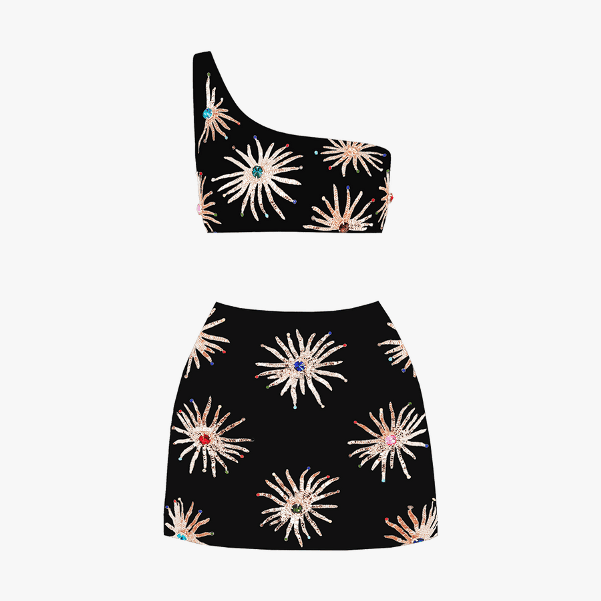 Callie Co-ord One Shoulder Black Top in Black made by Oceanus Swimwear
