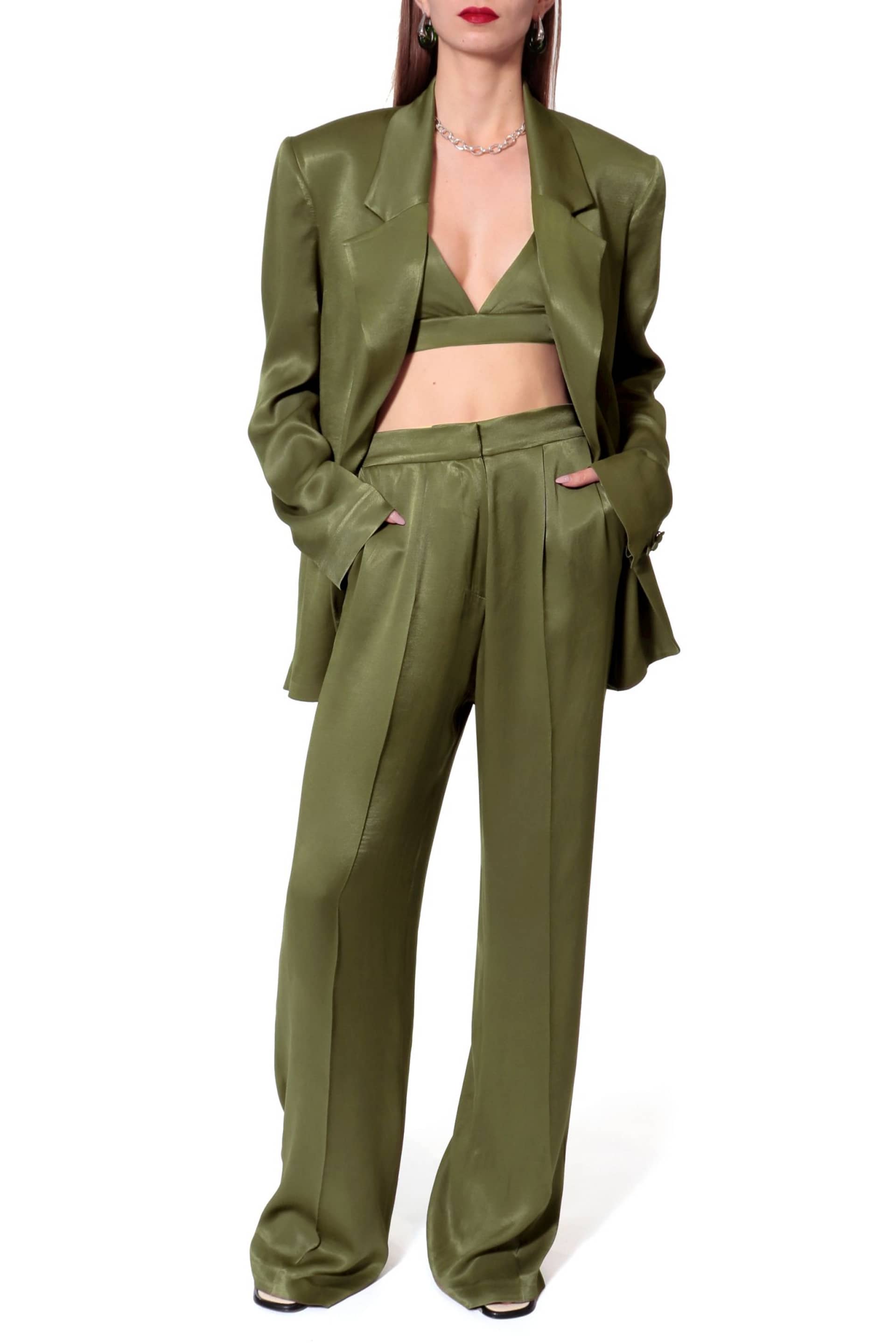 Trousers Jessie Satin Olive Branch made by HALEWSKI